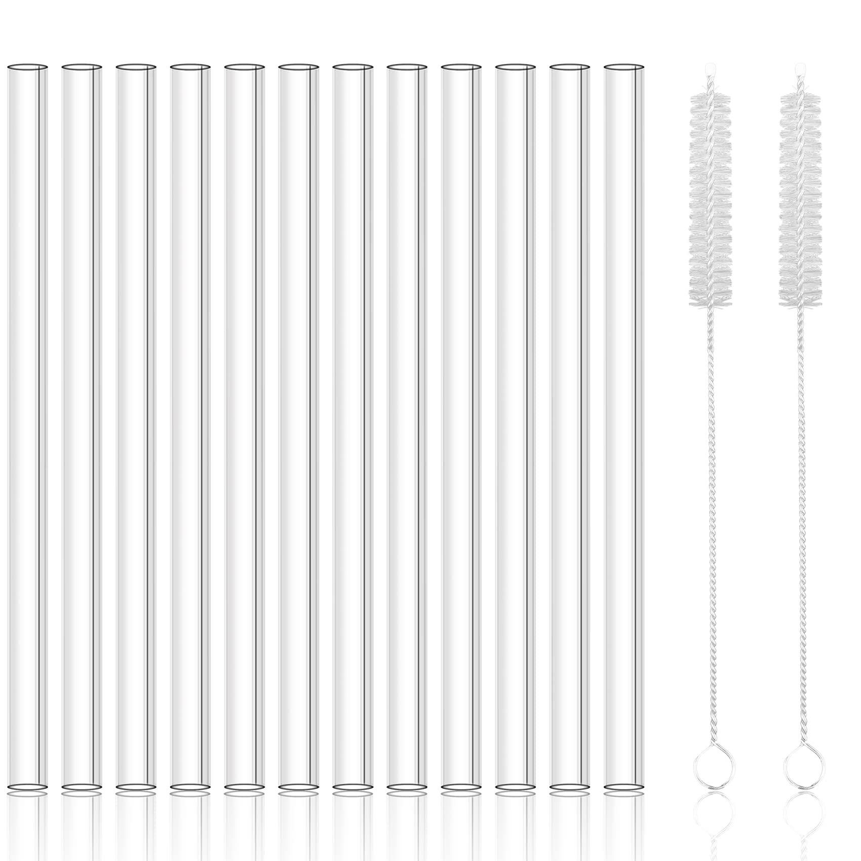 Antner 12 Pack Reusable Glass Straw, 8.5 '' X 10Mm Straight Clear Glass Drinking Straws For Hot & Cold Drinks, 2 Cleaning Brushe