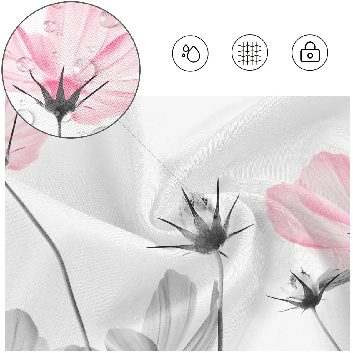 Kikiry Extra Long Shower Curtain 72''W X 84''L Tall Pink Gray White Grey Flowers Wildflower Daisy Floral Ink Painting Botanical