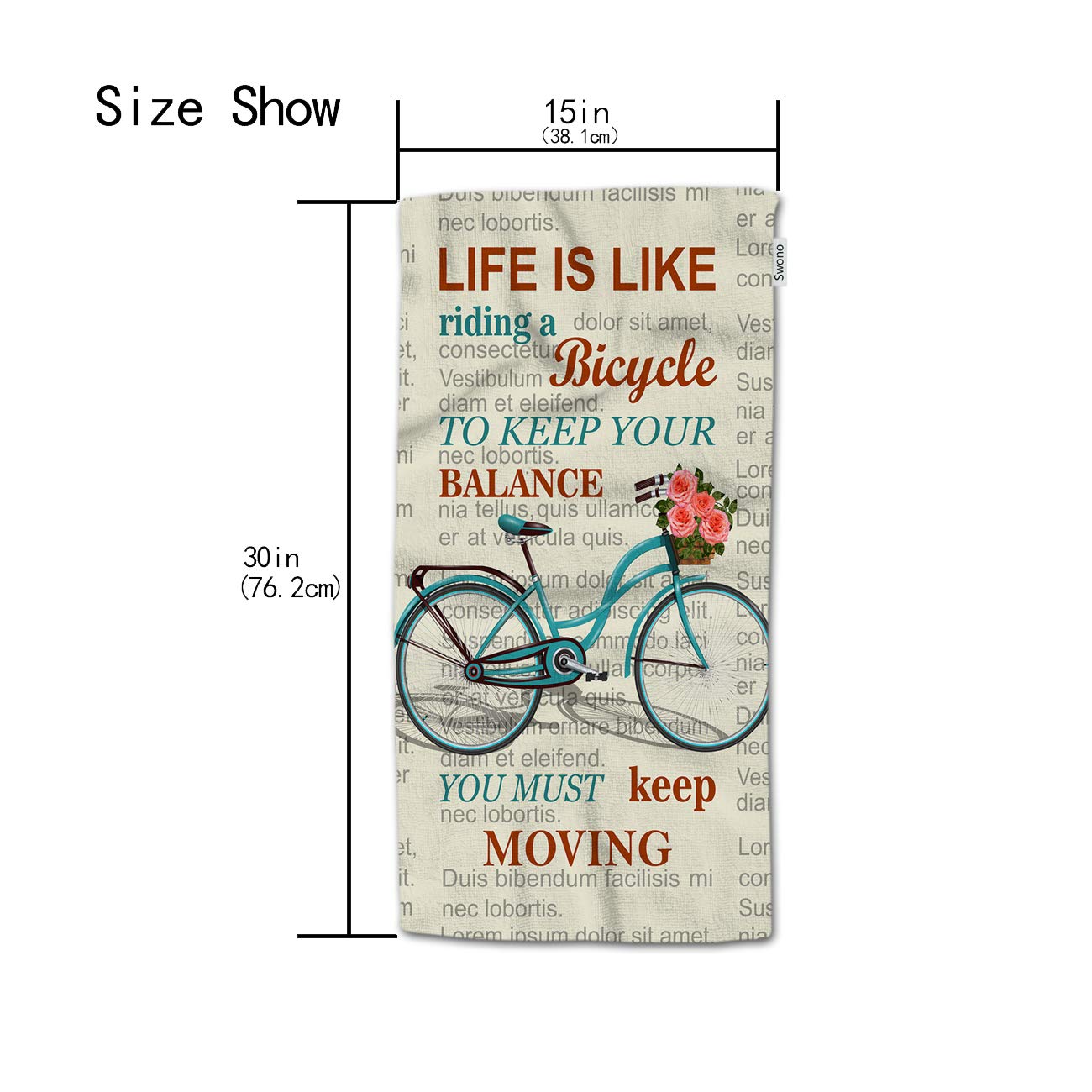 Hgod Designs Quote Hand Towels,Inspirational Quote On Newspaper With Retro Bicycle And Flower 100% Cotton Soft Bath Hand Towels