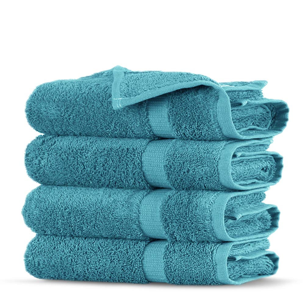 Towel Bazaar Premium Turkish Cotton Super Soft And Absorbent Towels (4-Piece Washcloth, Aqua Blue)