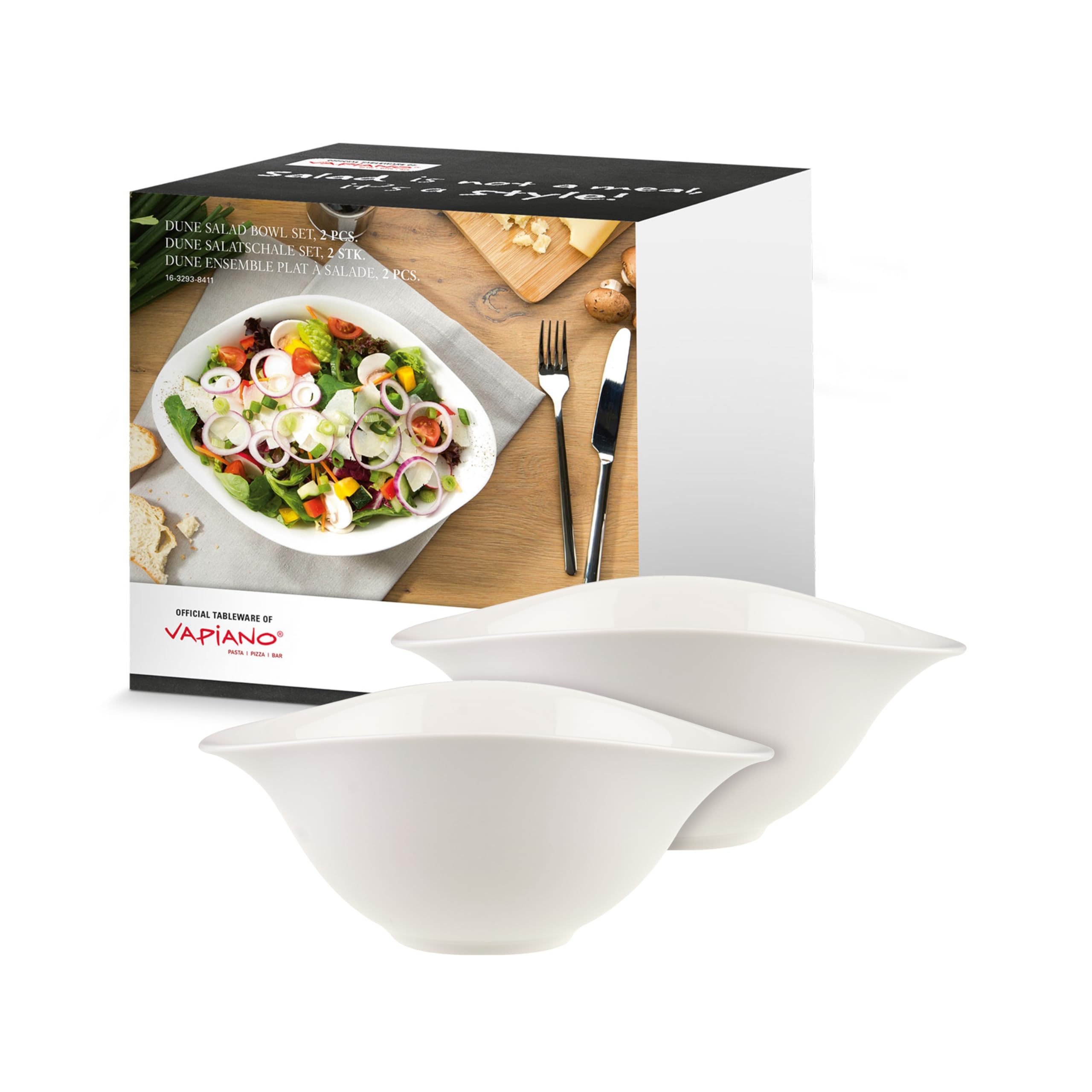 Villeroy & Boch Dune Vapiano Salad Bowl, 2 Pieces, Premium Porcelain, White