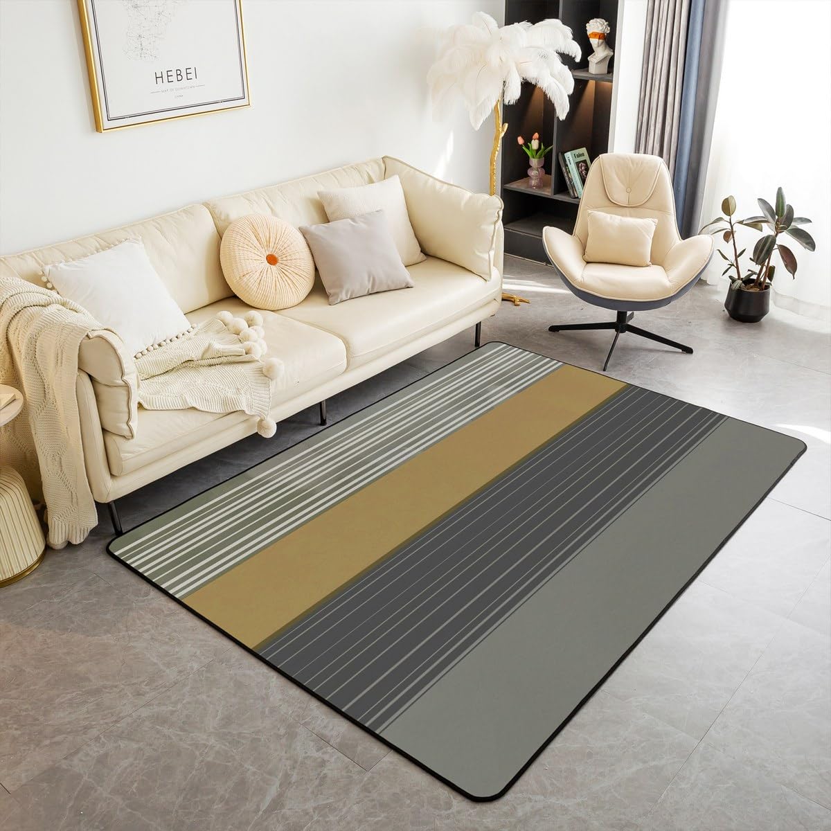 Erosebridal Geometric Striped Area Rug 411 x 33 for Bedroom Living Room Playroom,Abstract Art Carpet,Olive Black Lines Indoor 