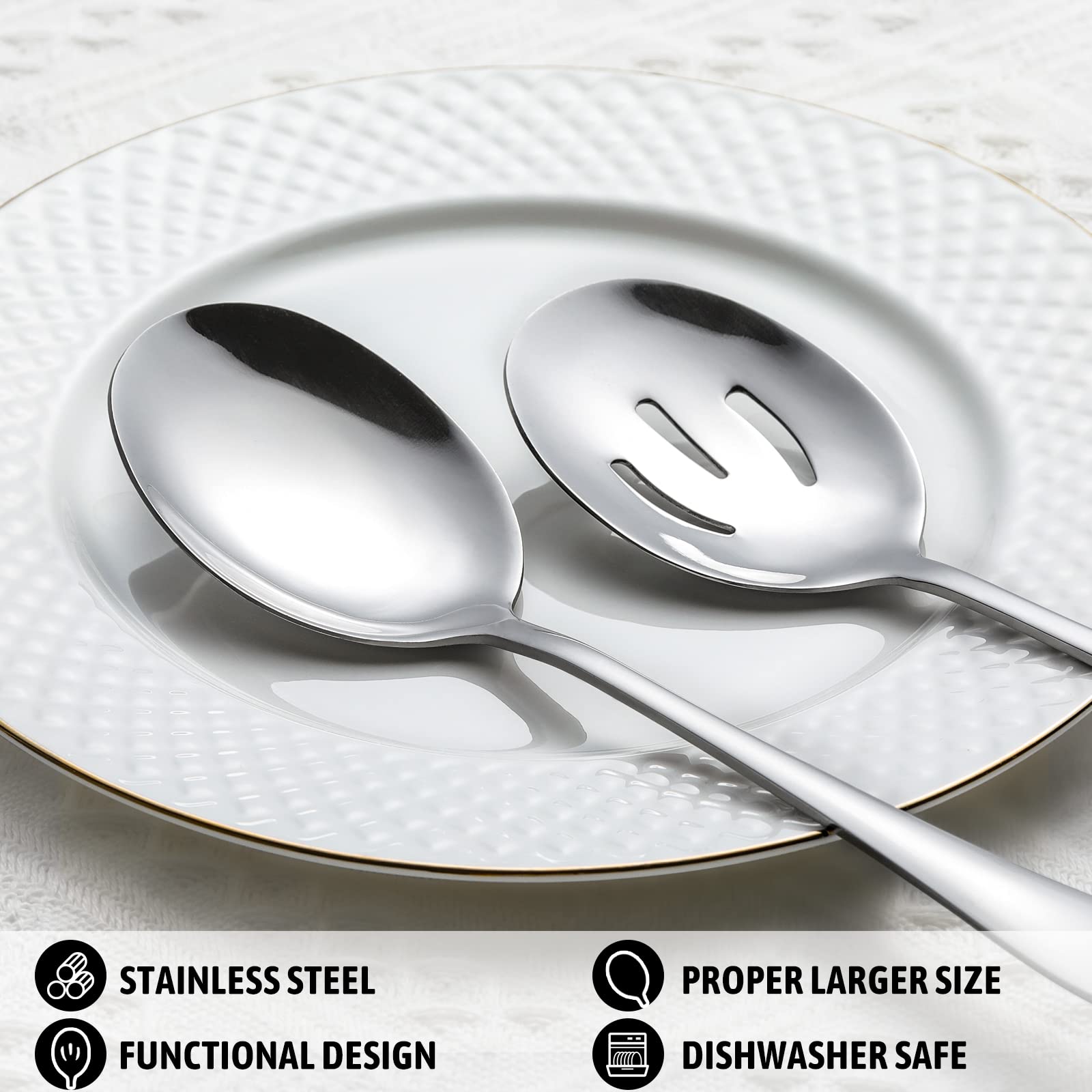 Hiware 8-Piece Serving Spoons Set - Includes 4 Serving Spoons And 4 Slotted Spoons, 18/8 Stainless Steel Buffet Serving Utensils