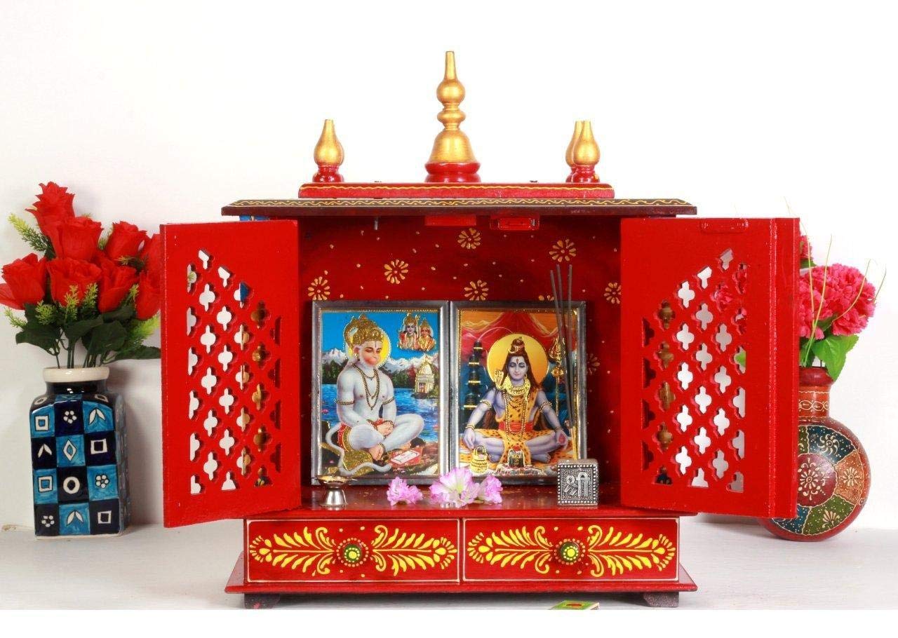 Home and Bazaar Rajasthani Ethnic Handcrafted Wooden Temple/Mandir/Pooja Ghar/Mandapam (Multicolor12)