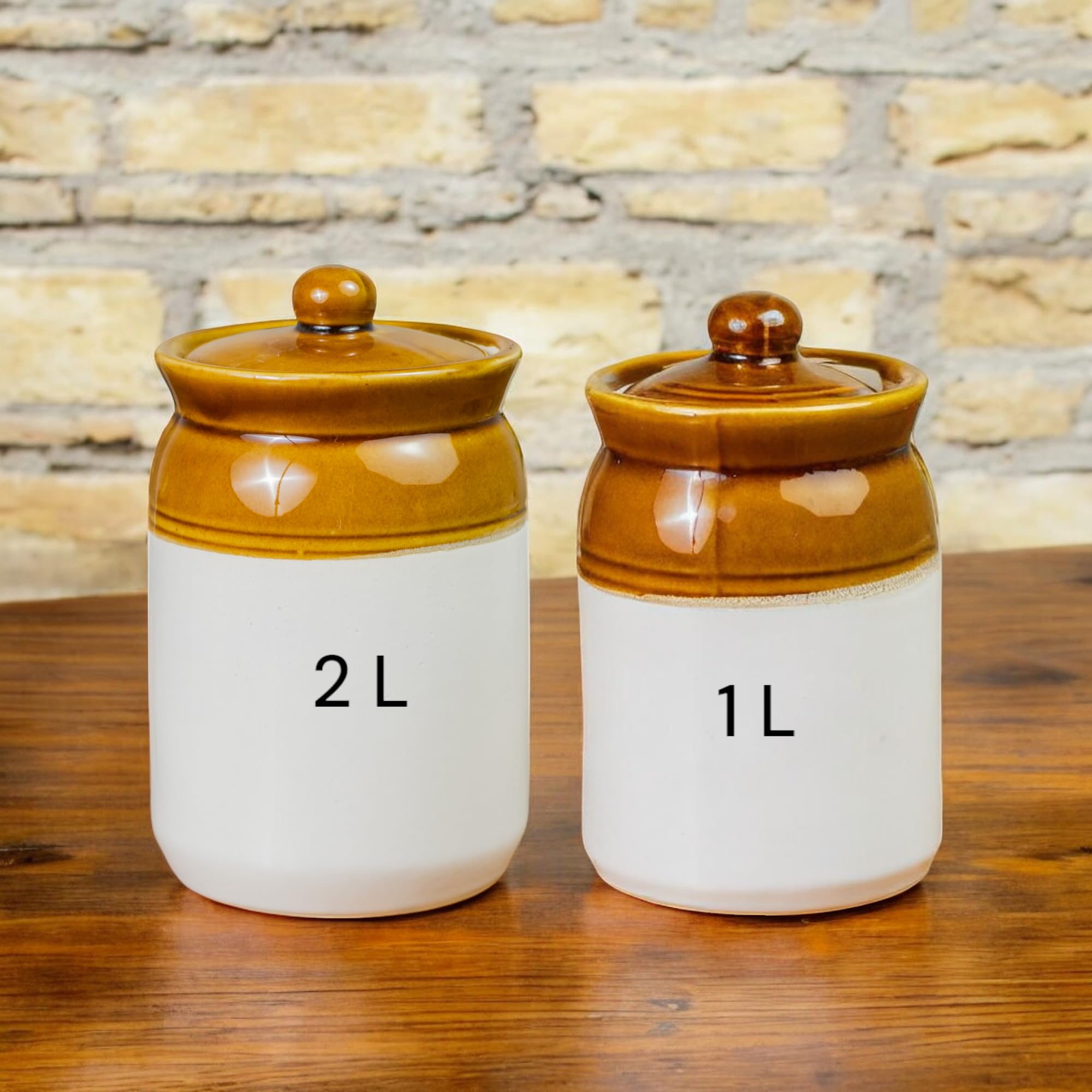 Claystone Ceramic Achaar Jar Set - Martban Pickle Container - Kitchen Storage For Pickle, Chutneys And Sauces - Durable, And Eas
