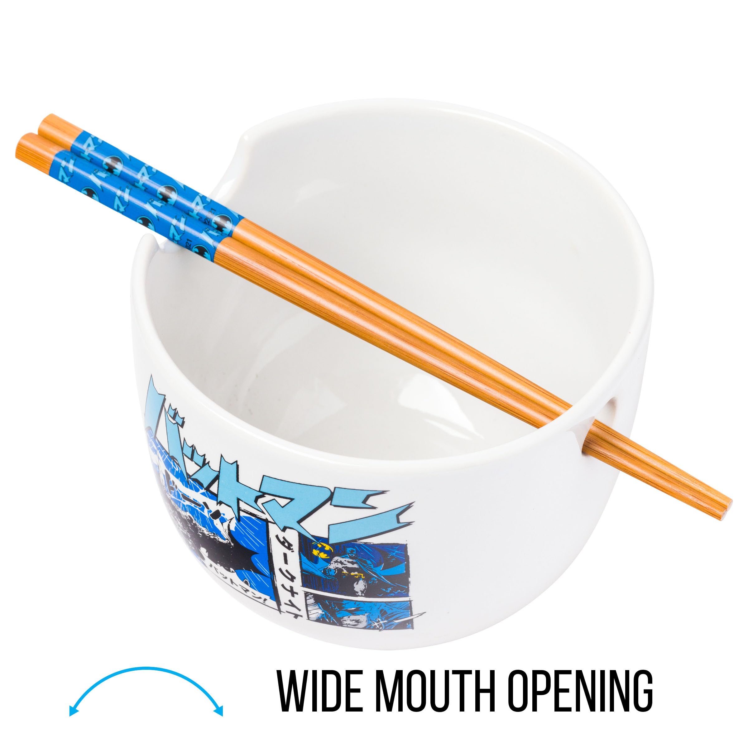 Silver Buffalo Dc Comics Batman Japanese Manga Panels Ceramic Ramen Noodle Rice Bowl With Chopsticks, Microwave Safe, 20 Ounces