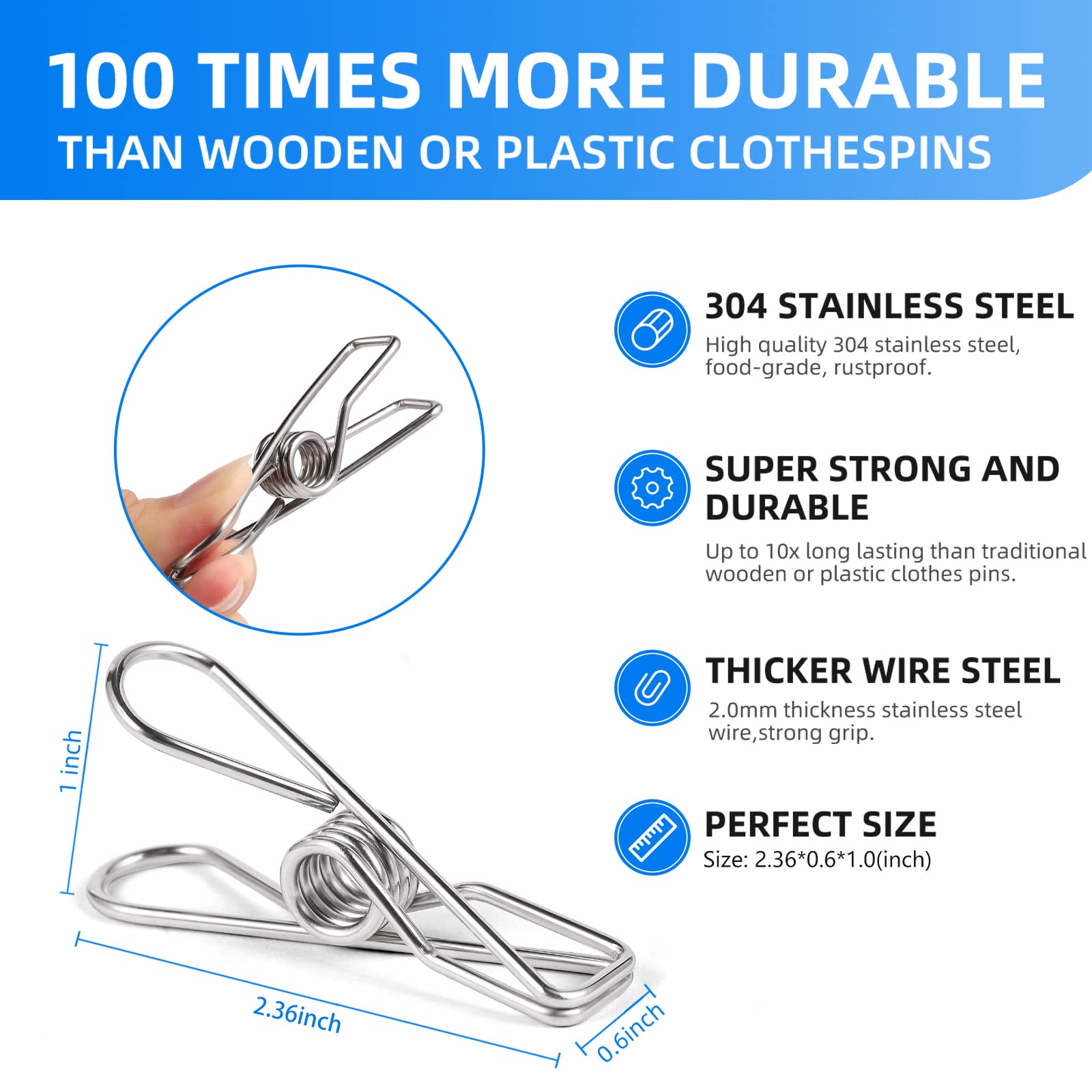 40 Pack Wire Clothes Pins Heavy Duty Outdoor, Stainless Steel Clothespins For Hanging Clothes, Metal Clothes Pegs, Clothing Clip