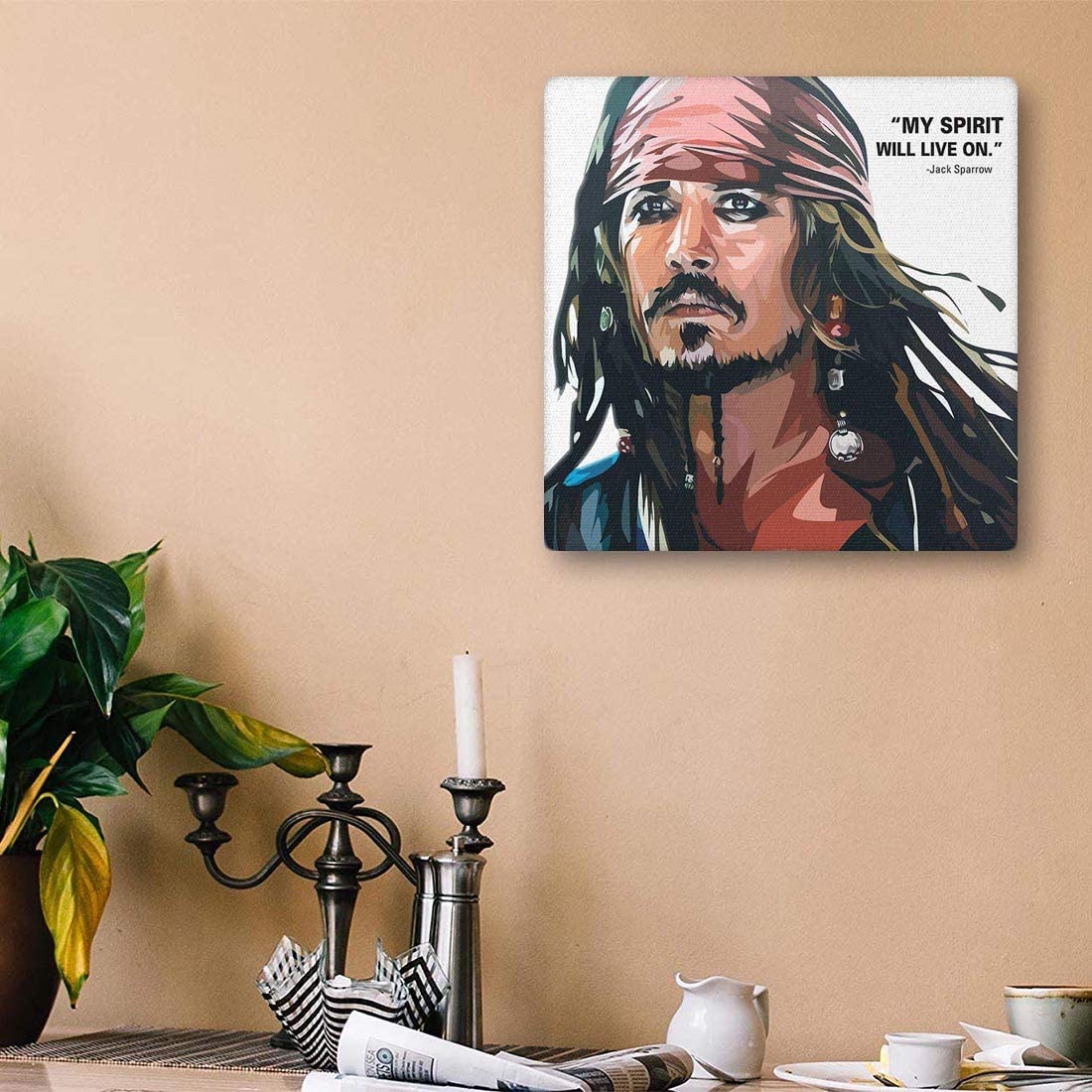 Verre Art Jack Sparrow Canvas Pop Art With Wooden Frame Wrapped Canvas Poster (22X22Inch)
