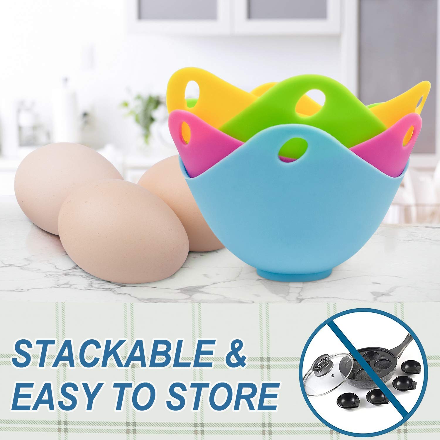 Poached Egg Cup Pack Of 4,Silicone Egg Poacher Cups With Ring Standers,Eggs Poaching Cups For Stovetop Or Microwave Egg Cooking,