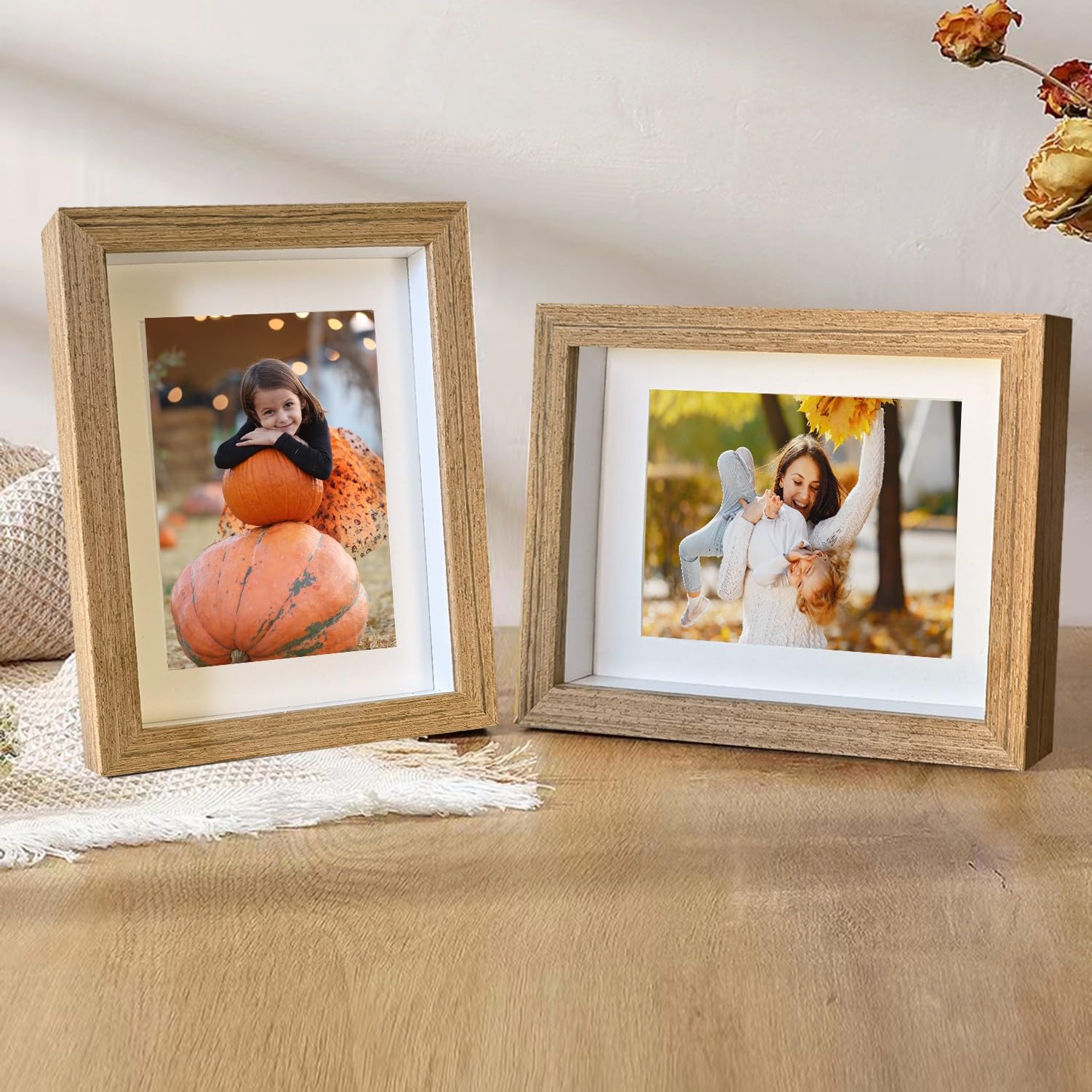 Dohomi 5x7 Shadow Box Frame Small Shadow Box Display Case 4 Pack Original Wood Picture Frames Glass Surface Internal Depth 0.6 i