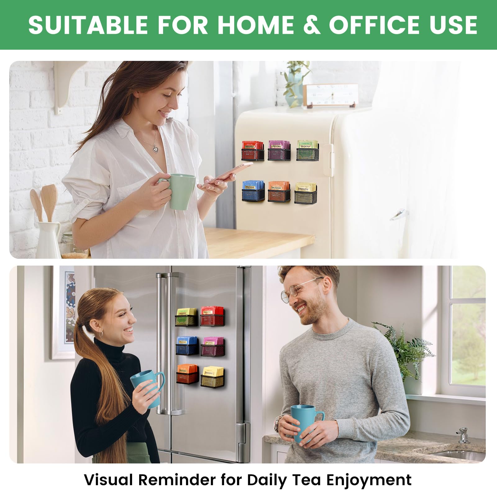 Junlynest Magnetic Tea Bag Organizer - 6-Piece Metal Tea Organizer For Refrigerator, Kitchen Shelf And Counter, Stylish & Space