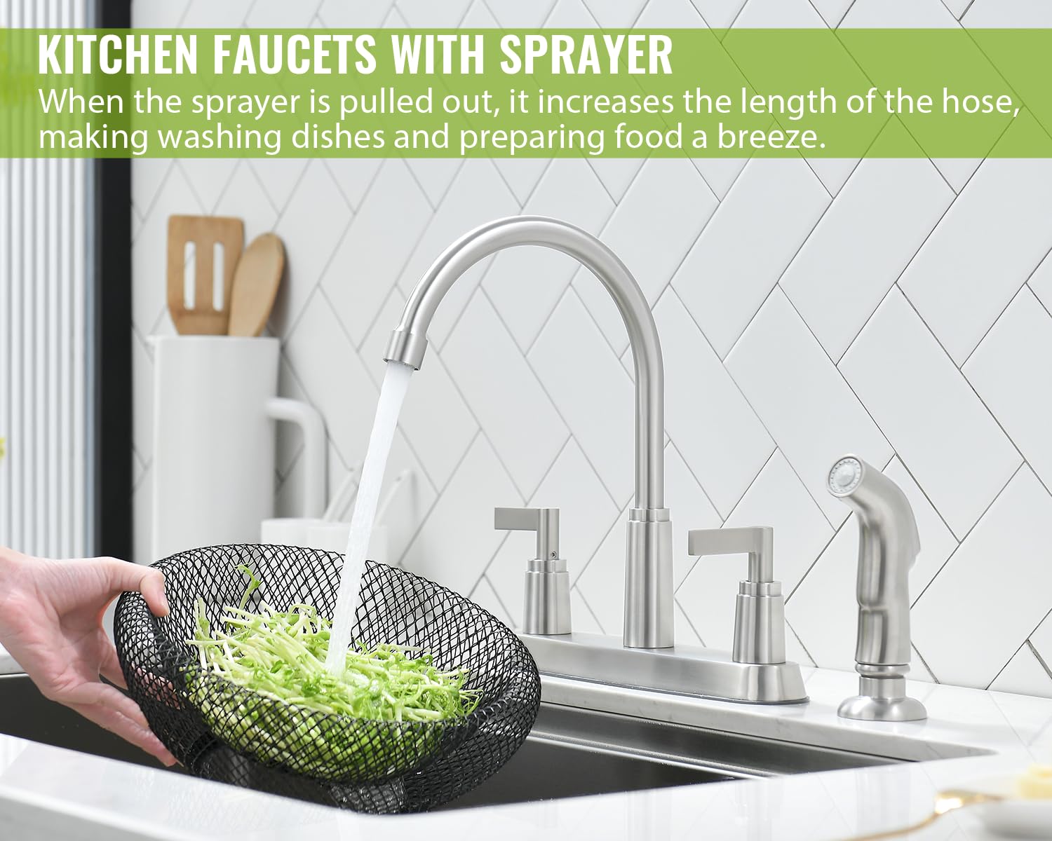 Kitchen Faucet With Sprayer, Brushed Nickel Stainless Steel Kitchen Sink Faucet With Side Sprayer, 3 Hole Or 4 Hole Faucet For K