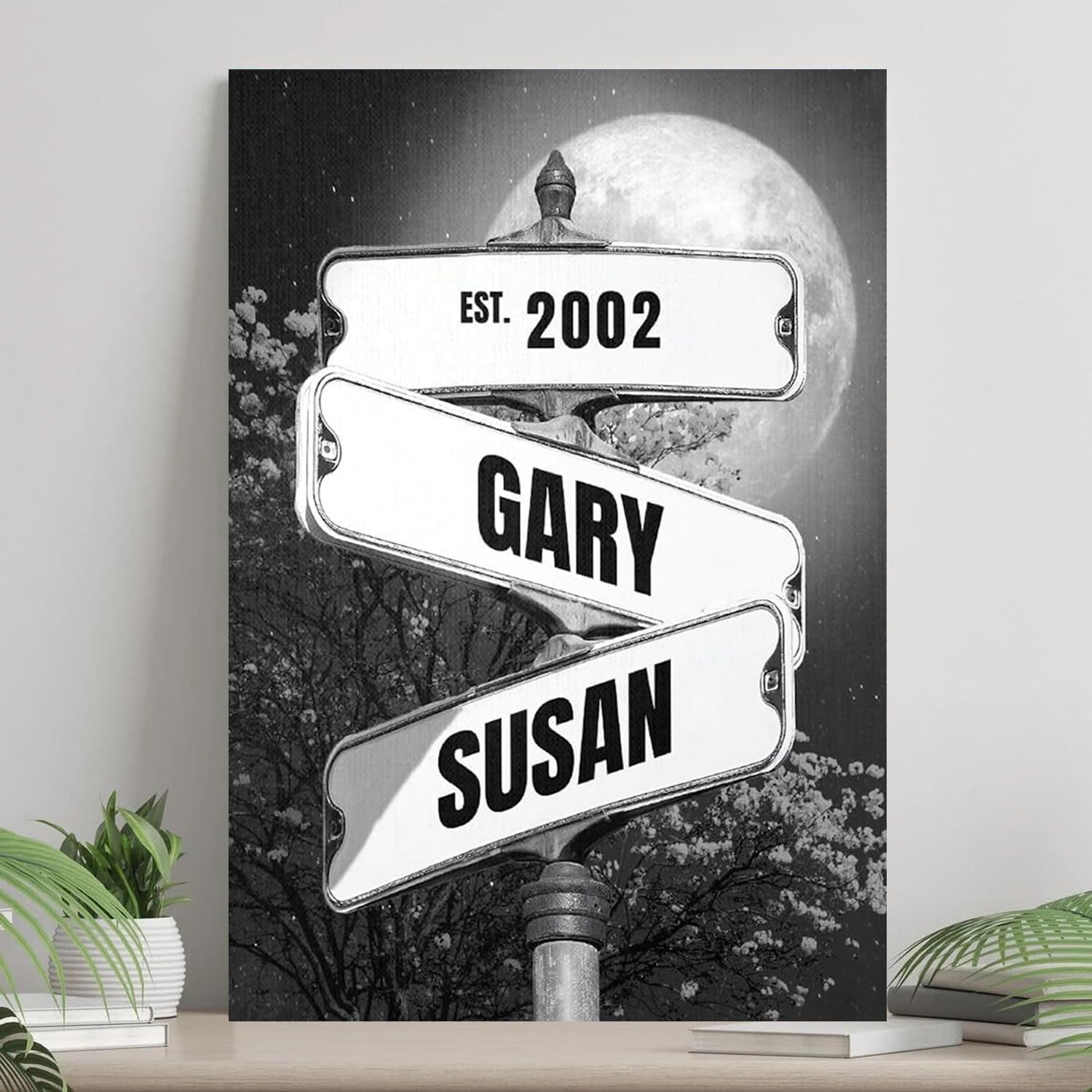 Personalized Full Moon At Night Vintage Street Sign Poster Canvas, Wedding Gifts For Couple, Engagement Gift For Couple, Wedding