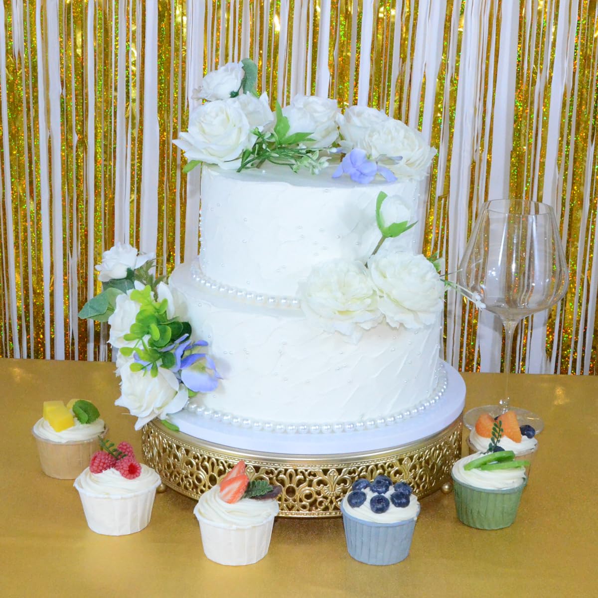 Feictpox Cake Stand, Metal Round Cupcake Dessert Stand Cake Display Holder Cookies Fruit Serving Tray Decor For Wedding Party Bi