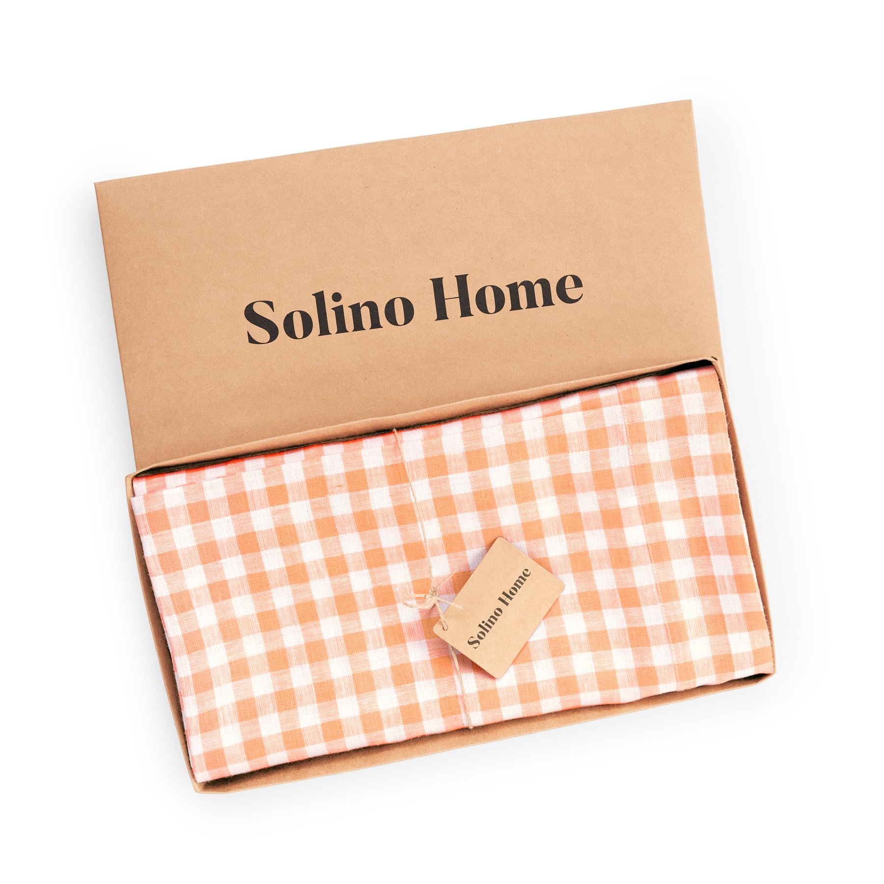 Solino Home Check Linen Tablecloth 90'' L X 60'' W Inch - 100% Pure Linen Sunny Orange Table Cloth For Rectangle Tables - Gingha