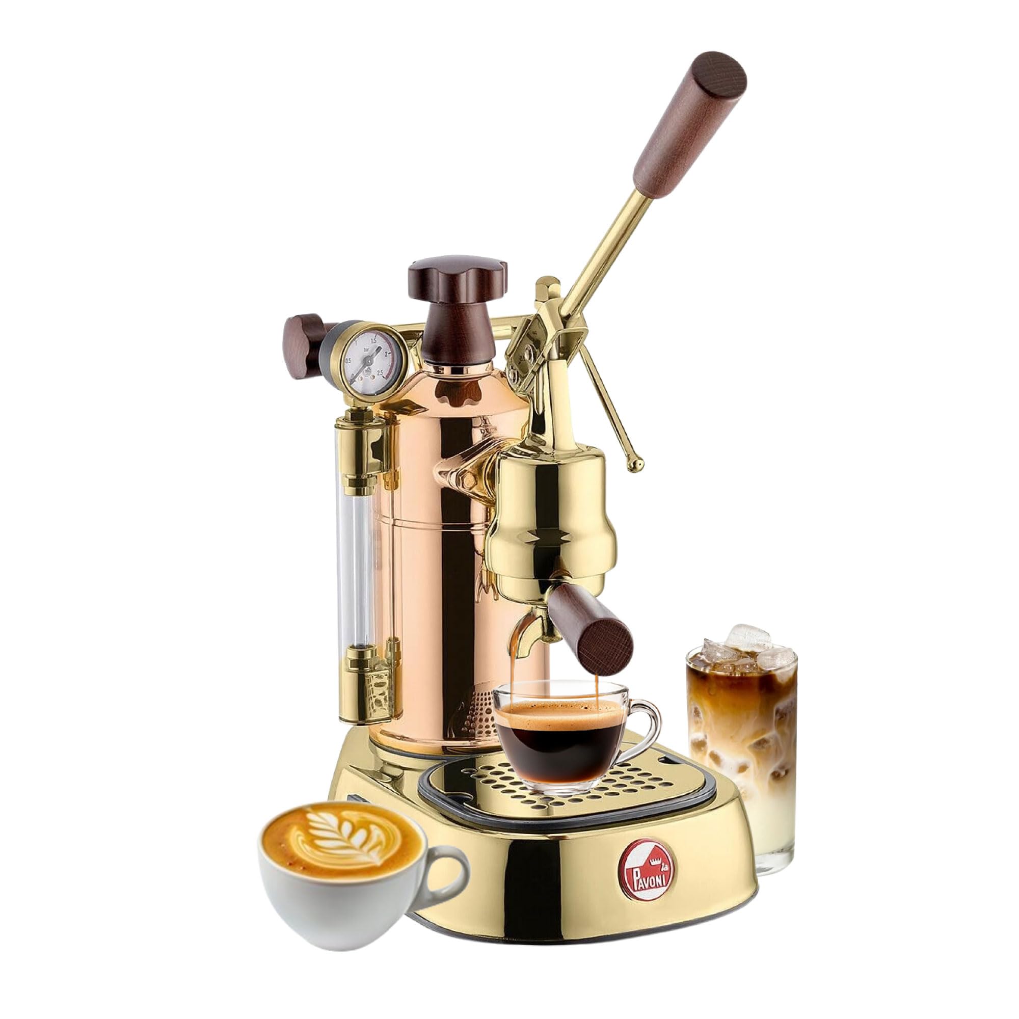 La Pavoni Professional 16-Cup Lever Espresso Machine - Copper and Brass Espresso Maker with Bottomless Portafilter - 38oz Boiler