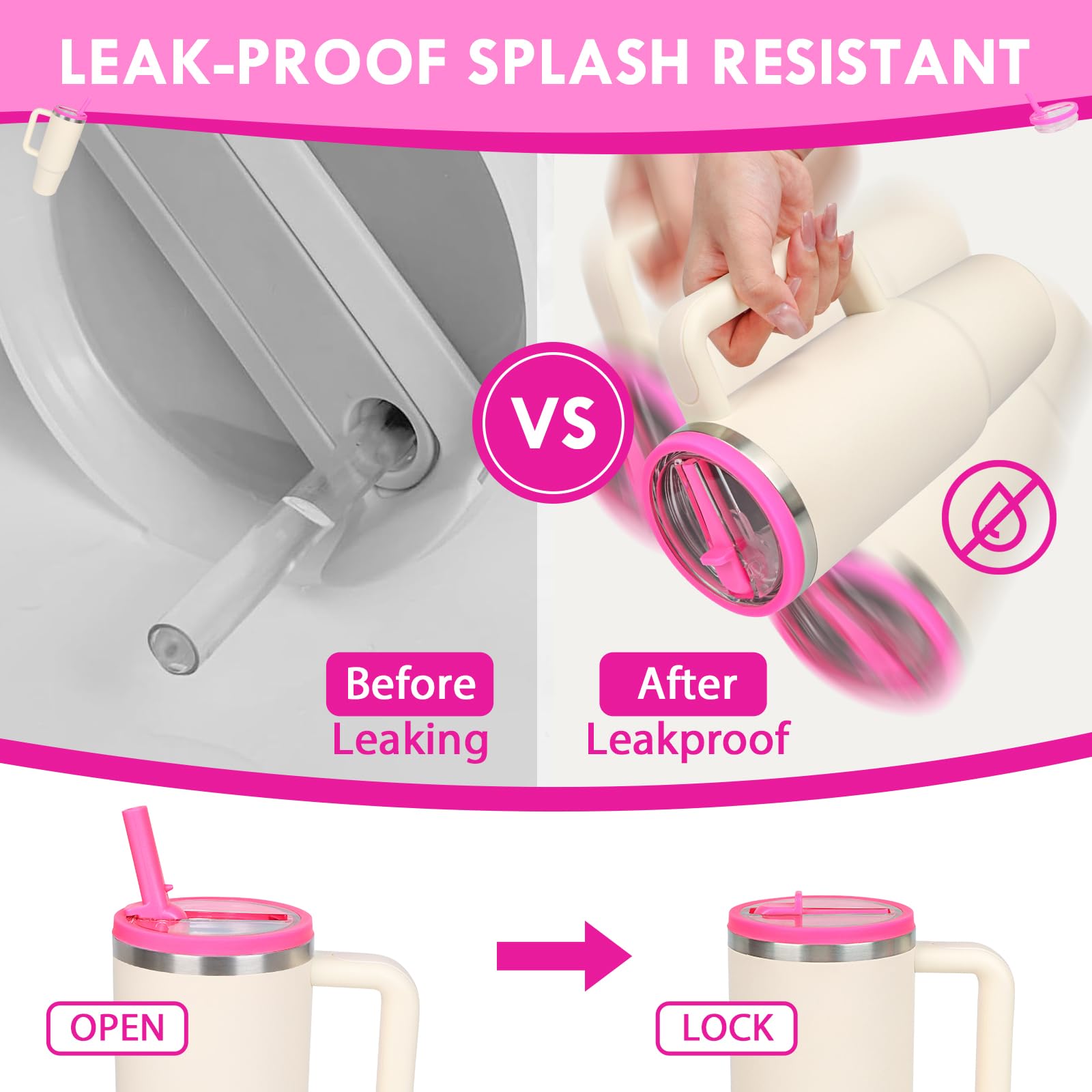 30 Oz Replacement Lid For Stanley Quencher Tumbler Flip Straw, 2 Pcs Spill Proof Lid Accessories Fit For Stanley With Handle, Le