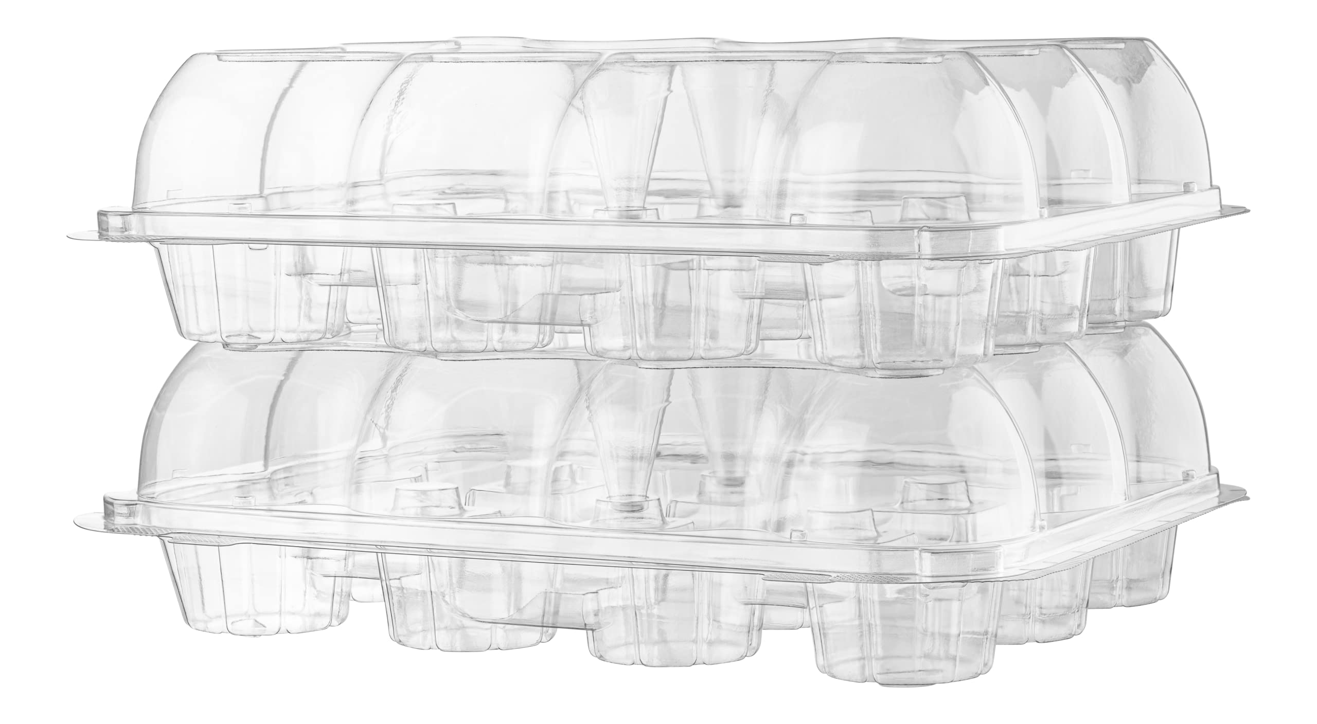 Plastic Cupcake Containers Boxes 12 Compartment - 8 Pack Disposable High Dome Dozen Cupcake Holder With Lid Bulk Extra Sturdy St