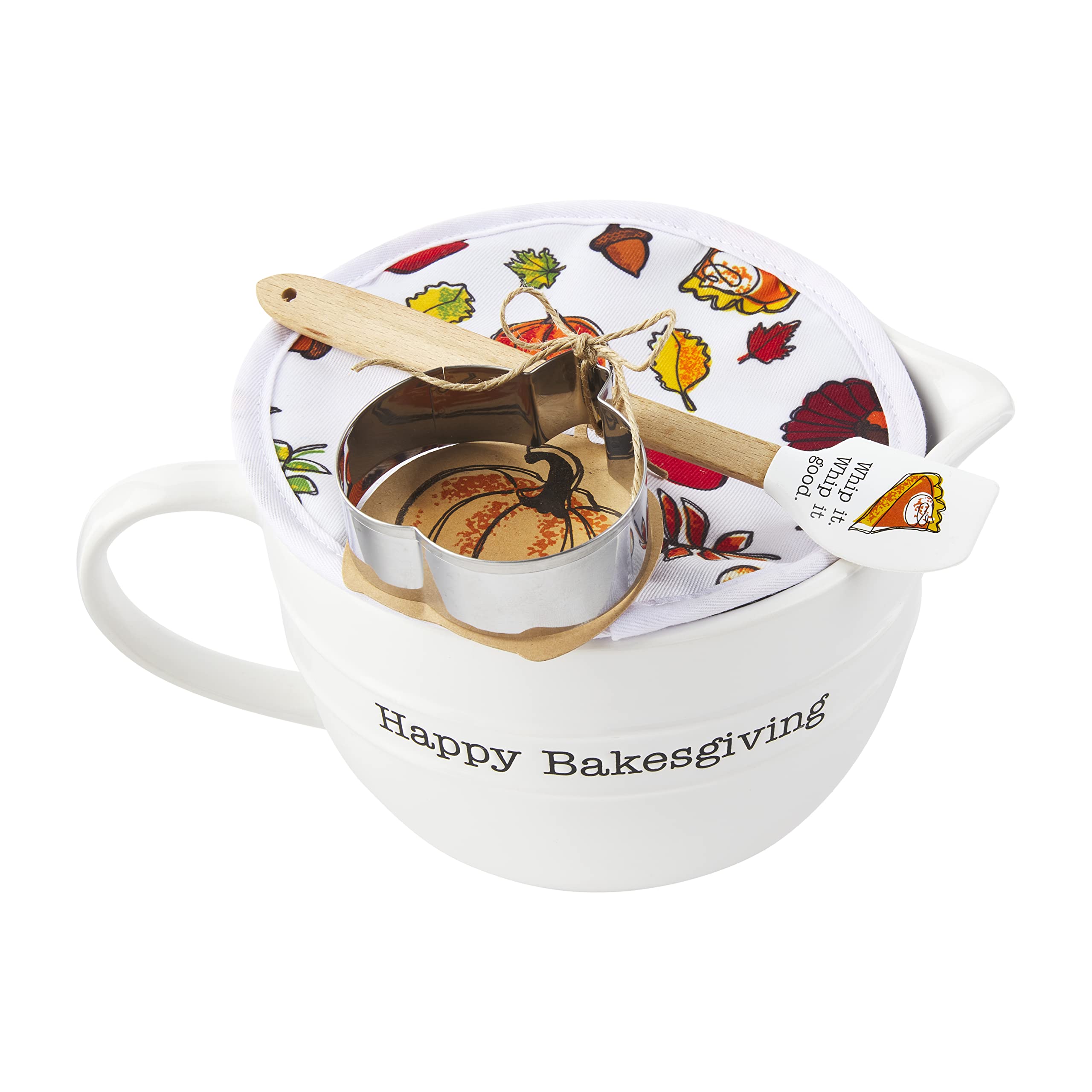 Mud Pie Circa Happy Thanksgiving Mixing Bowl Set, White, 10'' X 5.3''
