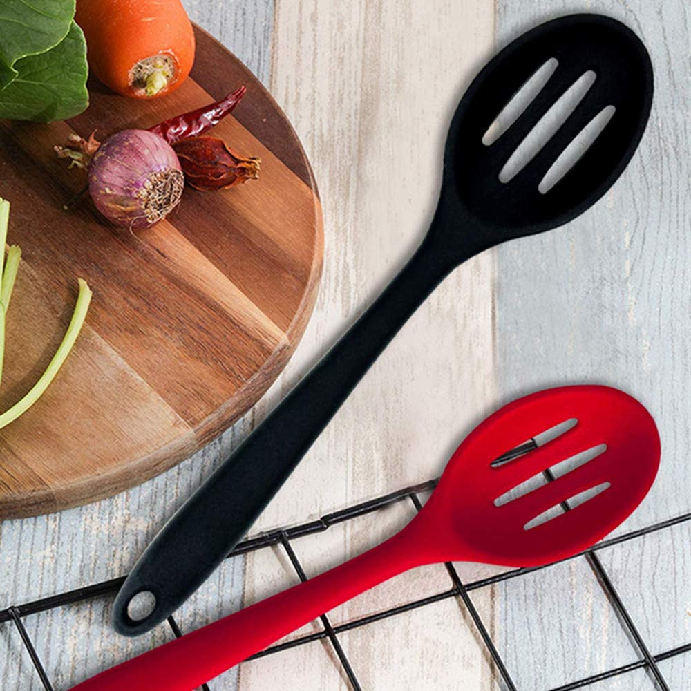 Kitchen Slotted Spoon, 2 Pcs Silicone Spoon Heat Resistant, Non Scratch Cooking Spoons Set For Stirring, Scooping And Mixing, Re