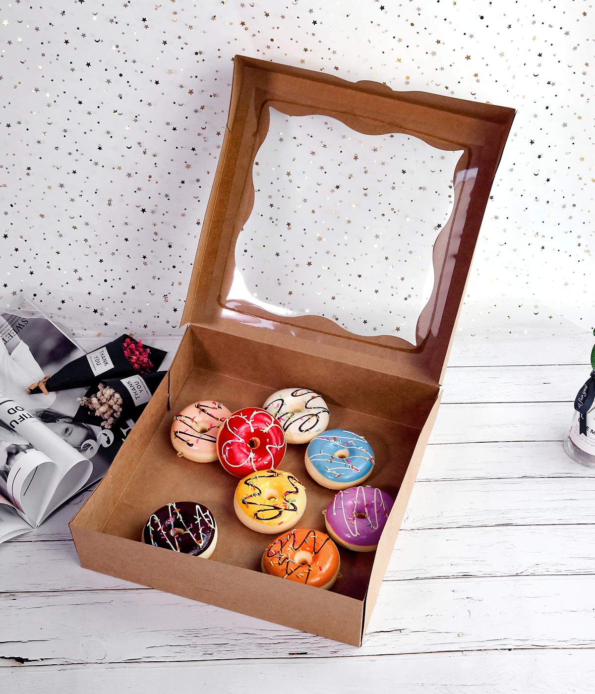 Cherry 15-Pack 12''X12''X3''Brown Bakery Boxes With Pvc Window For Pie And Cookies Boxes Large Natural Kraft Paper Box,Pack Of 1