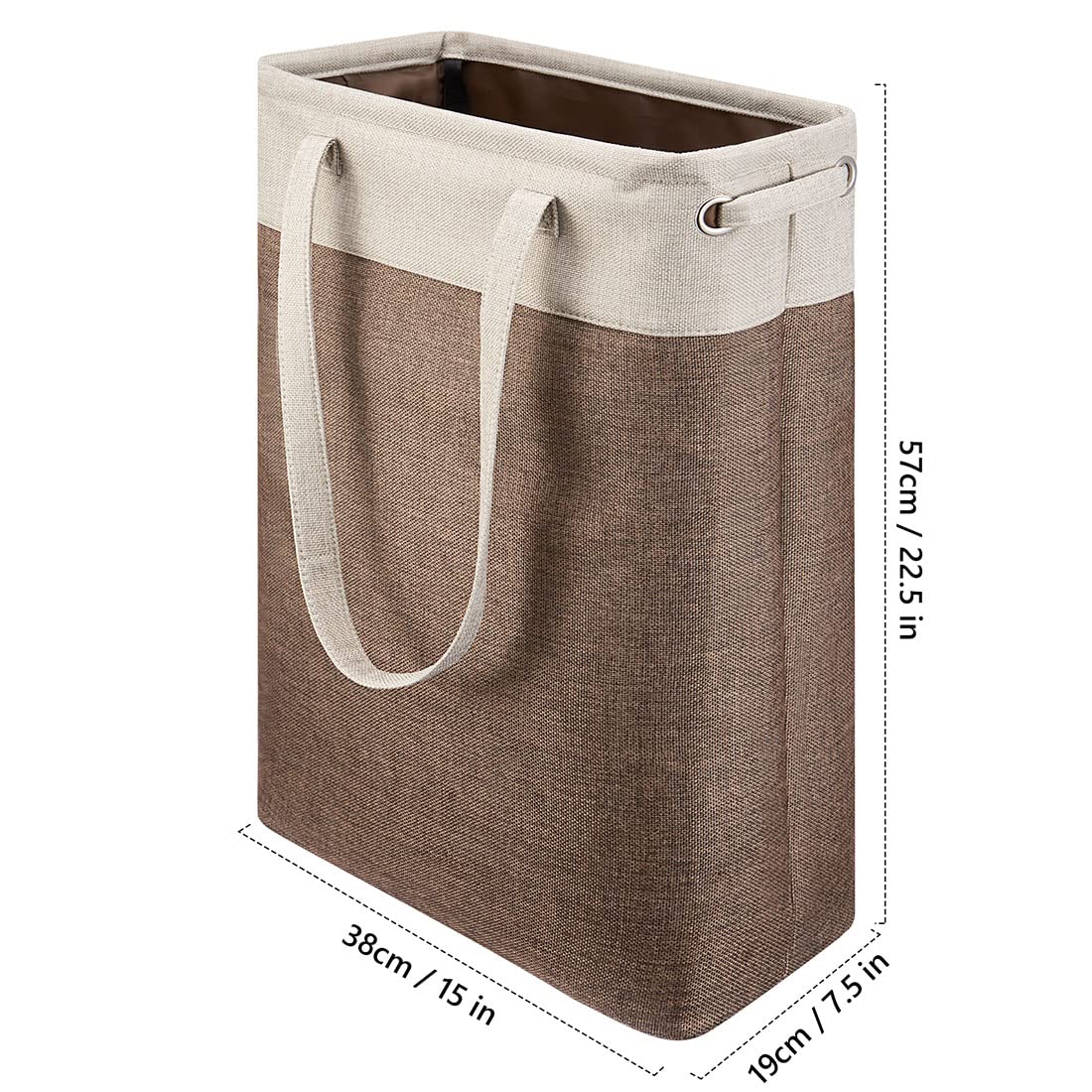 i BKGOO Laundry Basket with Handles Beige&Brown Slim Laundry Bin Collapsible Dirty Clothes Basket Narrow Laundry Bag Foldable Dirty Hamper for Camping  Dorms  Apartments