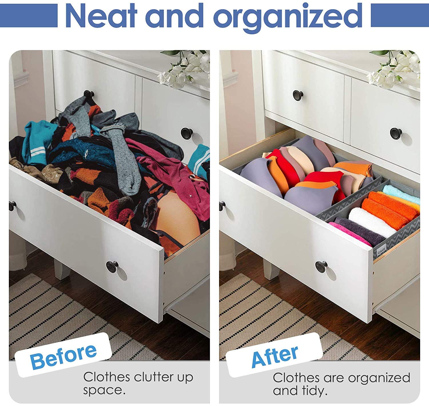 Flyngo Foldable Drawer Organizer For Clothes, Wardrobe, Undergarment Organiser Cloth Storage Box For Socks, Bra, Tie, And Scarfs