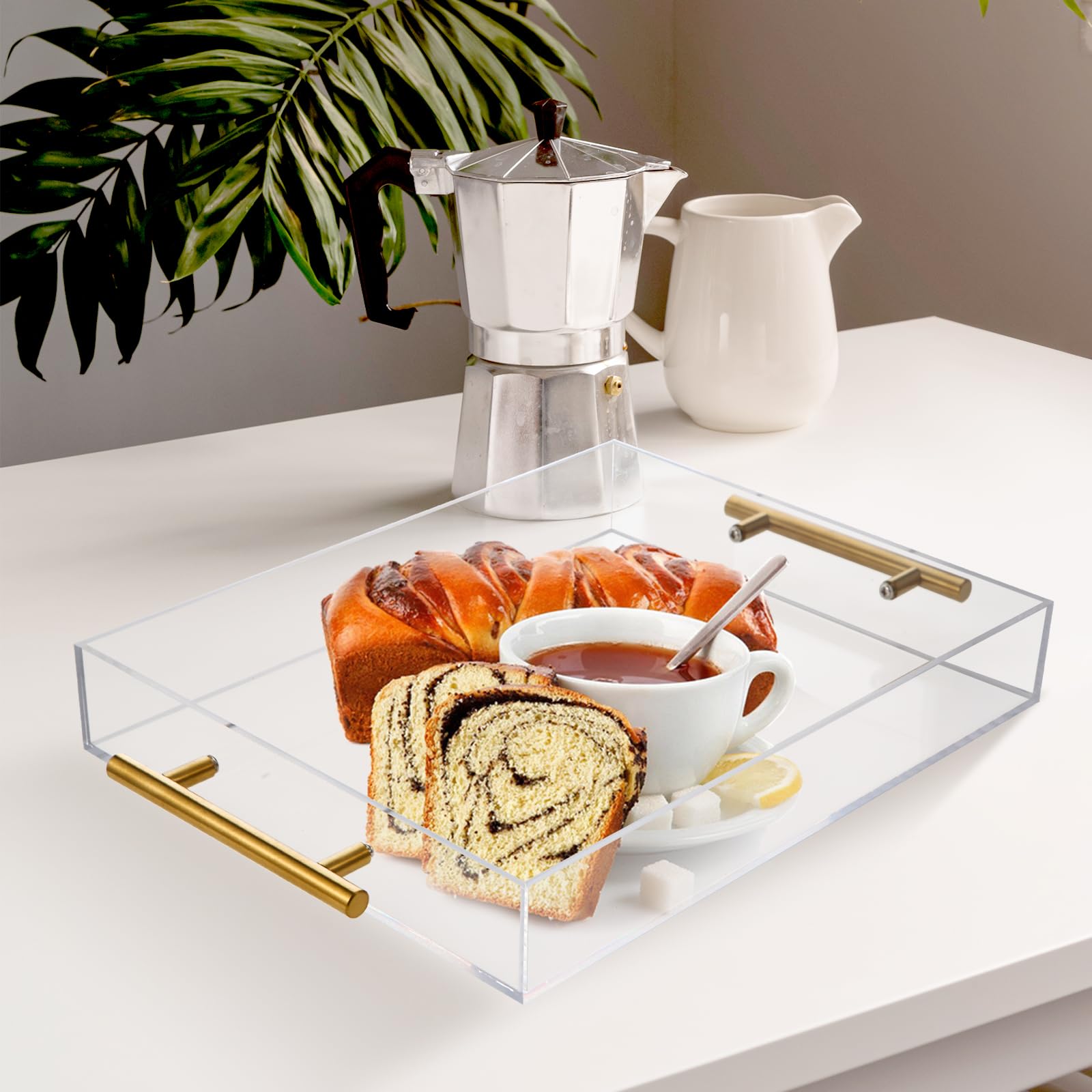 Vevitts 3 Pack Clear Acrylic Serving Tray With Gold Handles Serving Tray Spill Proof Acrylic Bathroom Tray Decorative Tray Organ