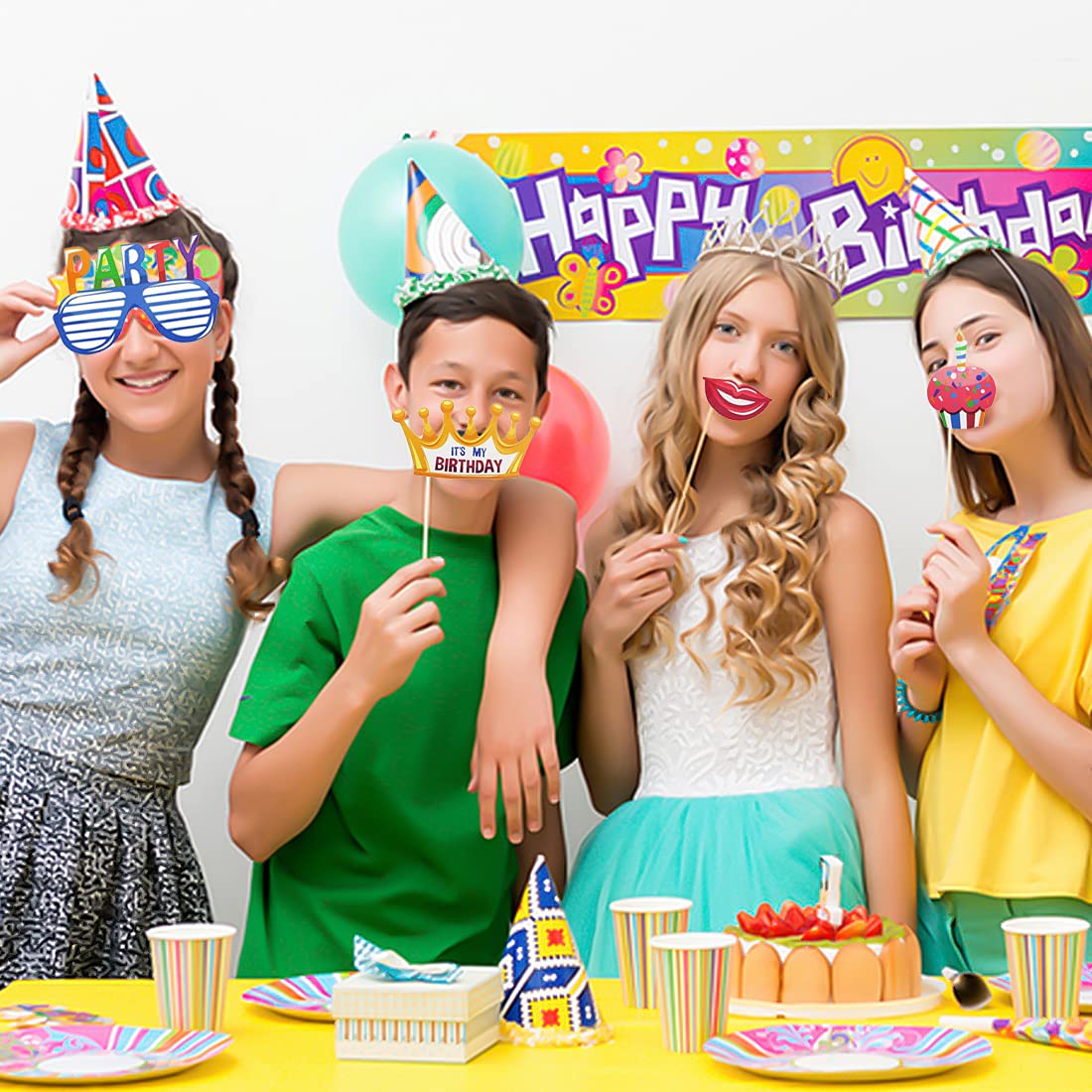 Pipi 18Pcs Birthday Photo Booth Props Party Decorations For Girls Kids Fiesta Photo Props Party Favors