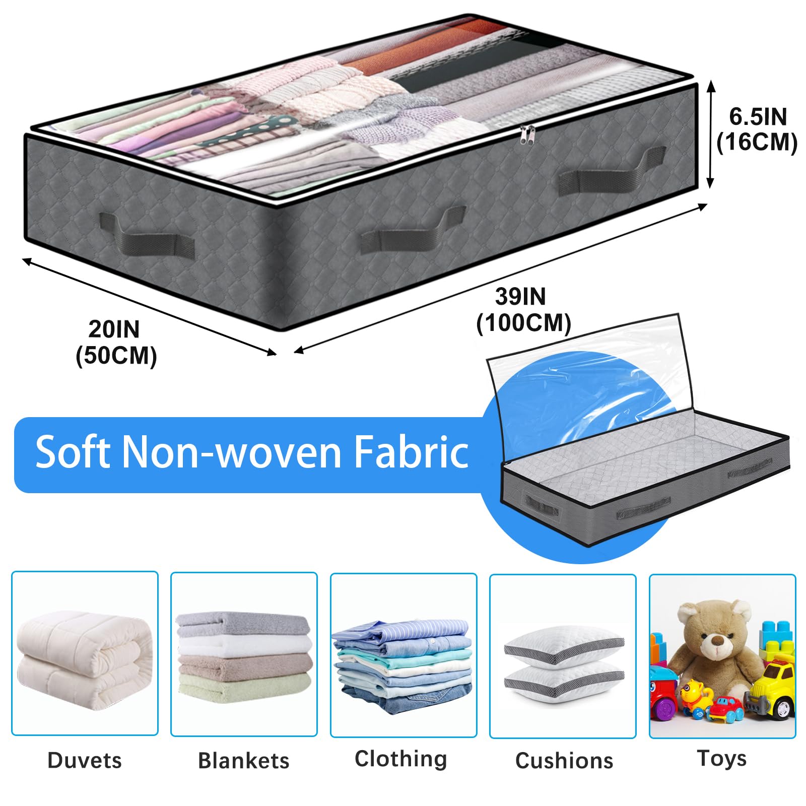 4 Pack Under Bed Storage Containers, 90L Large Capacity Foldable Underbed Storage Bags Organizer, Clothes Storage Bins with Clea