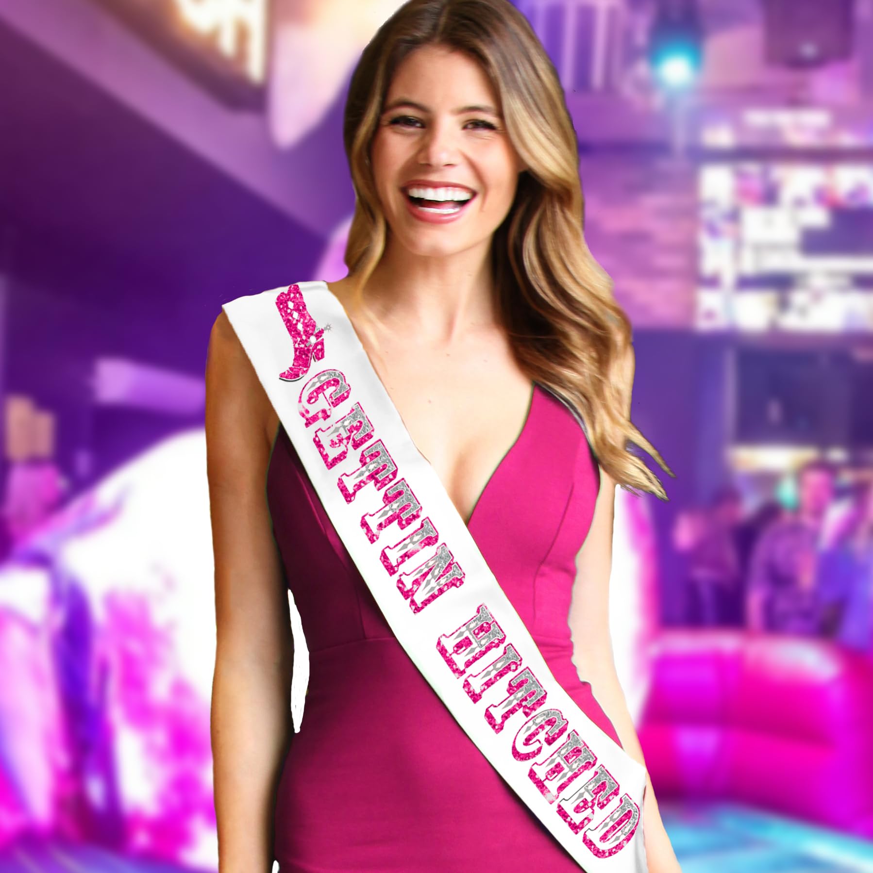 Bachelorette Sash Let'S Go Girls - Bridal Grade Satin Hot Pink & Silver Sparkle Gettin Hitched Sash For Bride - Country Western