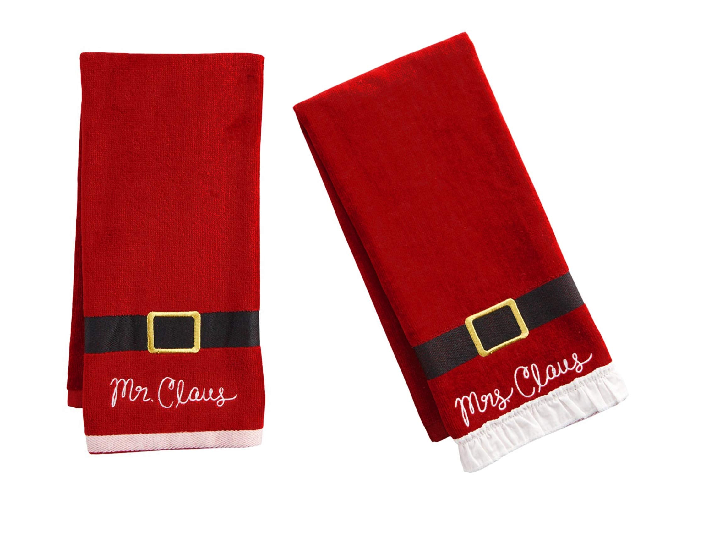 St. Nicholas Square Christmas Towels, Red Bath Hand Towel Set Of 2, Mr. & Mrs. Claus With Santa Belt Decorative Design 25 X 16 I