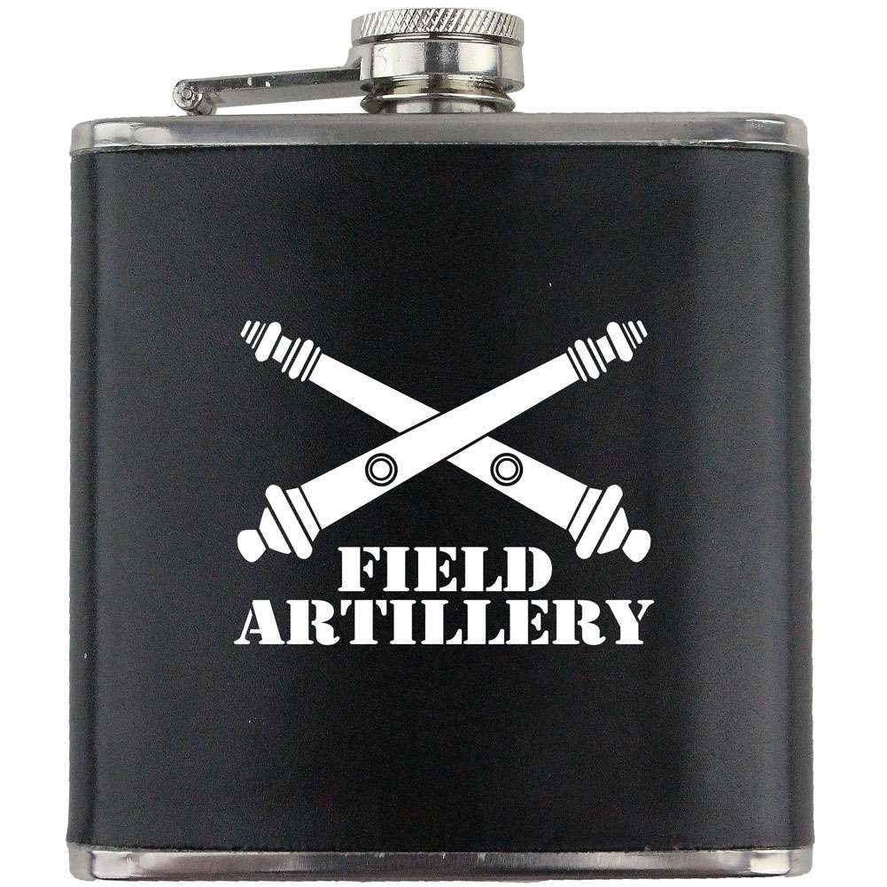 Army Field Artillery Branch Military Stainless Steel Leather Wrapped 6oz. Flask