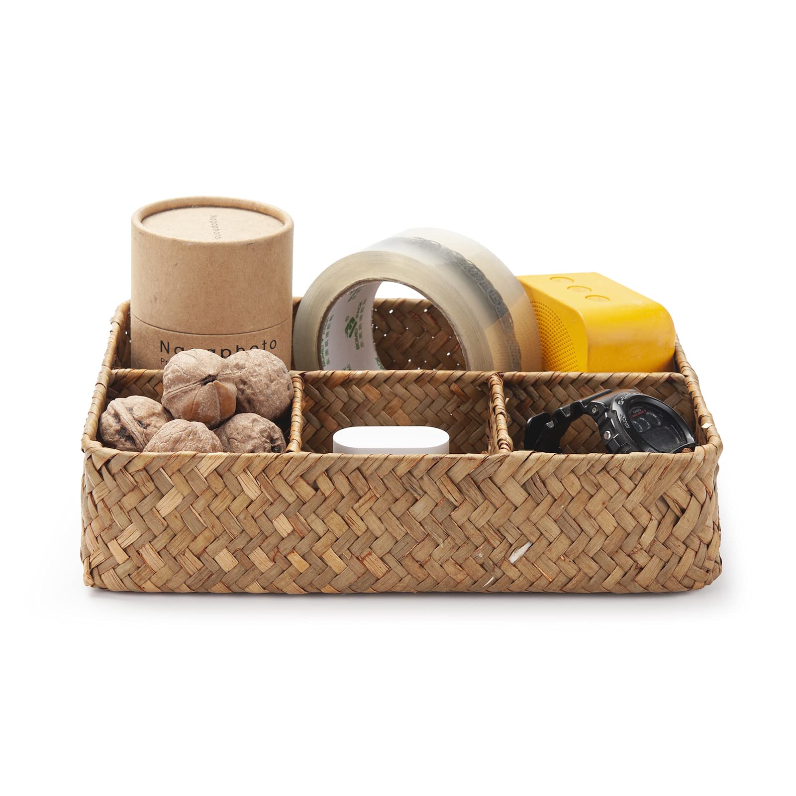 YANGQIHOME Tea Bag/Sugar Packet Holder  Coffee Station Condiment Organizer  Seagrass Storage Basket  Wicker Rattan Divided Basket Organizer for Drawer/Shelf/Countertop
