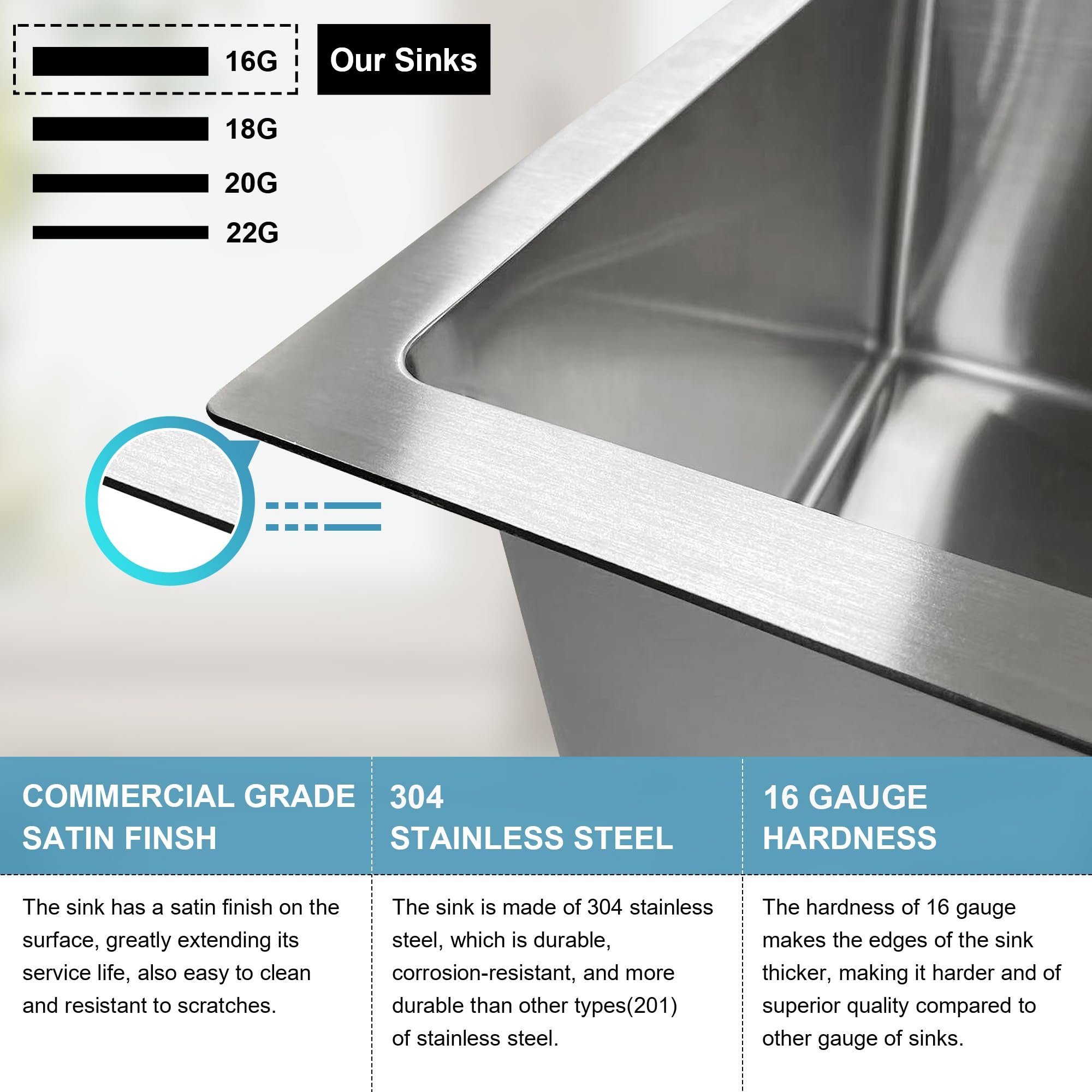 Joviprime 32 Inch Undermount 50/50 Double Bowl Kitchen Sink Workstation 16 Guage Stainless Steel Undermount Rectangular Deep Kit