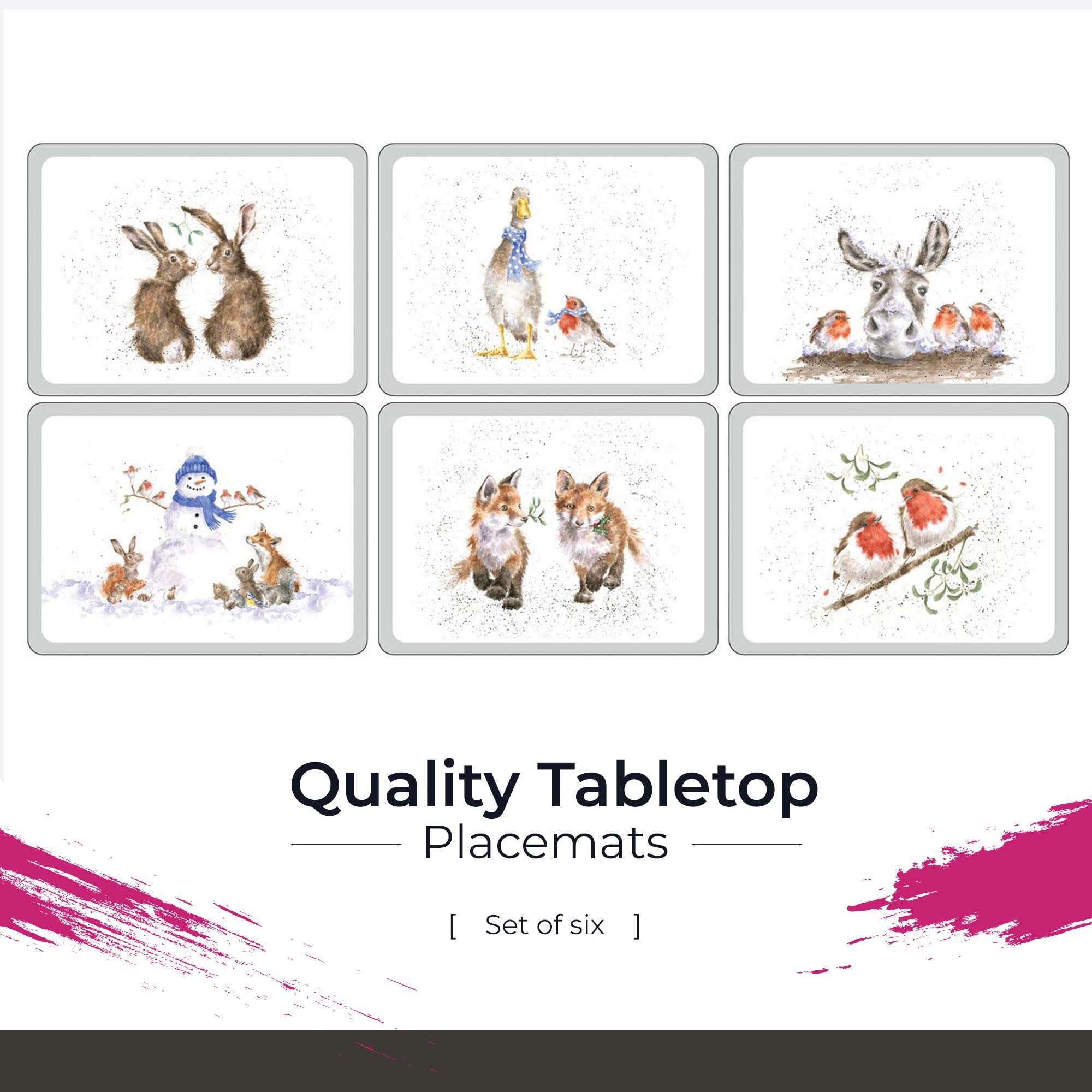 Pimpernel Wrendale Designs Christmas Placemats | Set Of 6 | Heat Resistant Mats | Cork-Backed Board | Hard Placemat | Measures 1