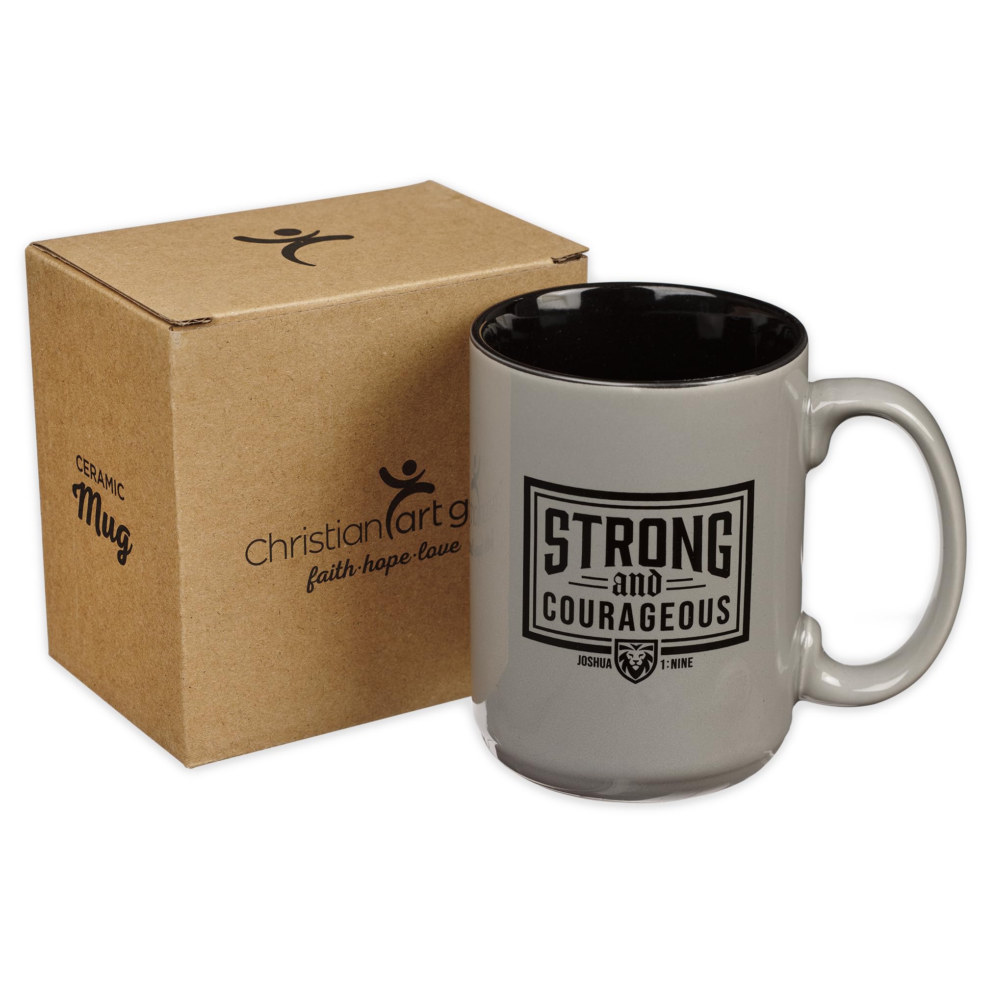 Christian Art Gifts Large Ceramic Inspirational Microwave & Dishwasher Safe Coffee & Tea Mug for Dads: Strong & Courageous Encou