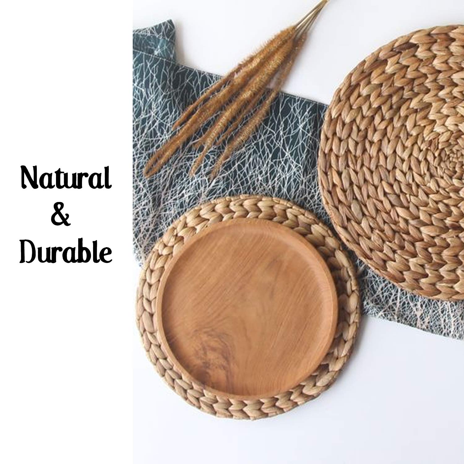 Boho Placemats For Dining Table Set Of 6, Water Hyacinth Placemats For Round Table, Round Placemats For Round Tables, Woven Plac