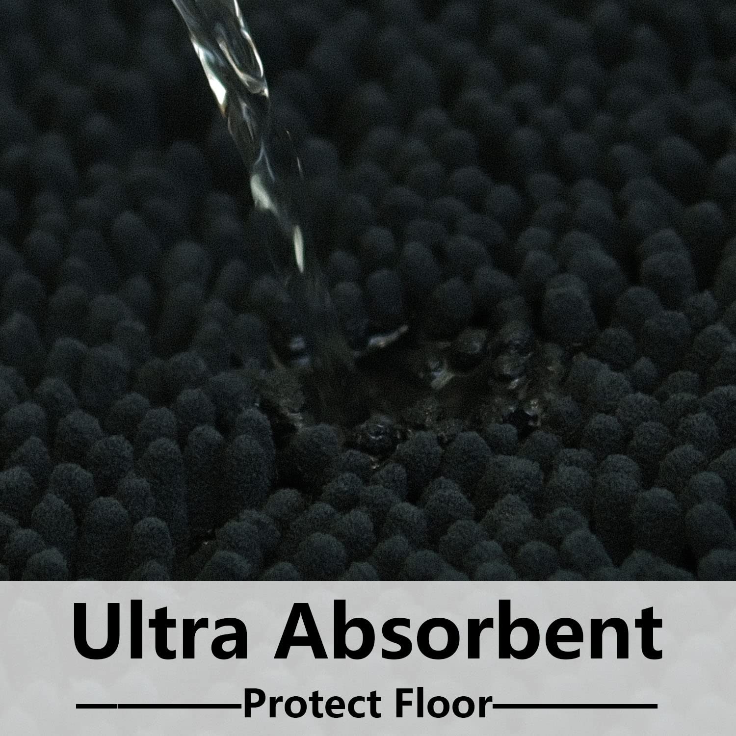 Black Bathroom Rug Chenille 3-Piece Extra Soft and Absorbent Shag Bathroom Rugs  Machine Wash Mat  Strong PVC Non-Slip Underside  Plush Carpet Mats (Black)