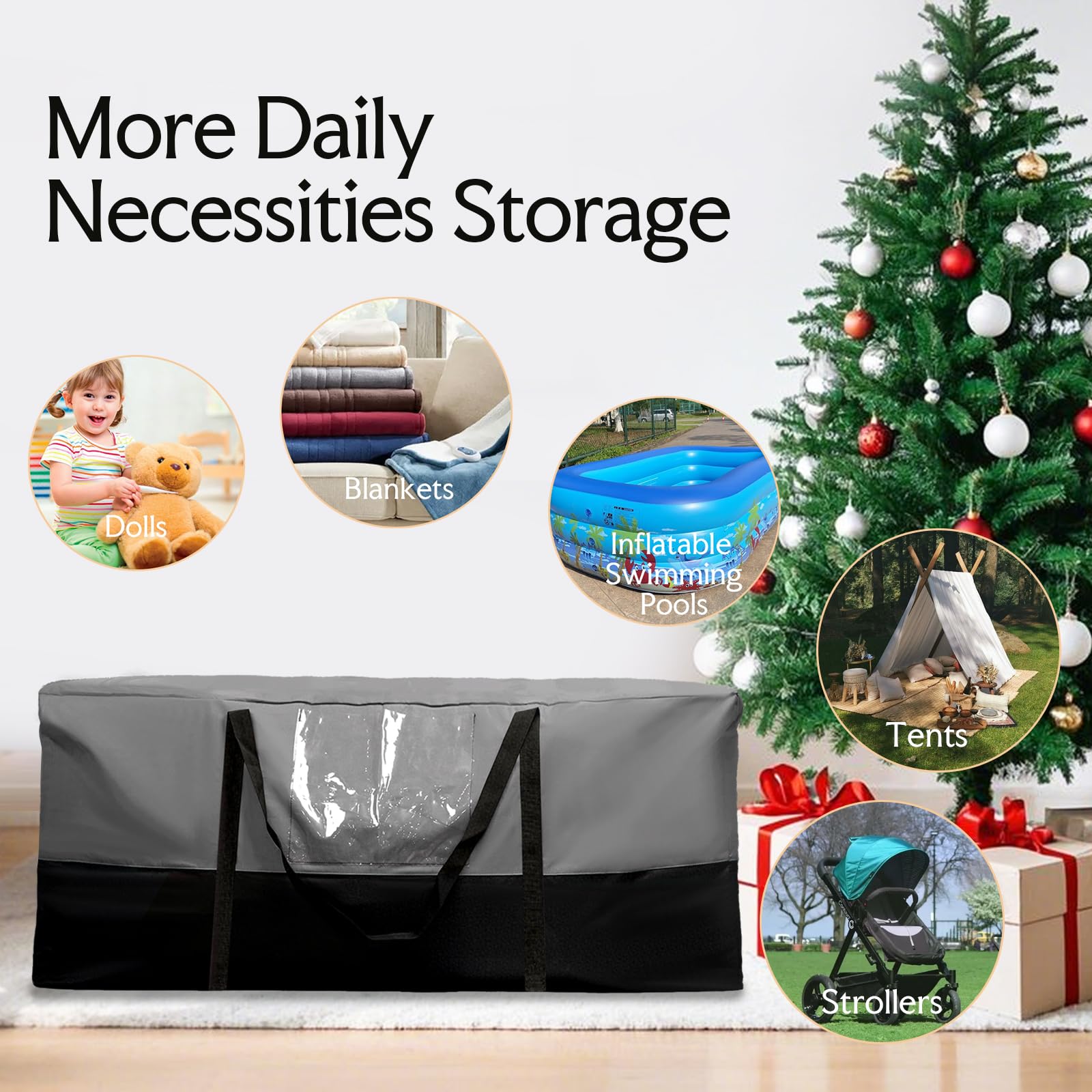 Christmas Tree Storage Bag,Fits Up 10 Ft Tall Artificial Trees,600D Oxford Material,Heavy Duty Tree Bag,Dampproof Storage Bags w