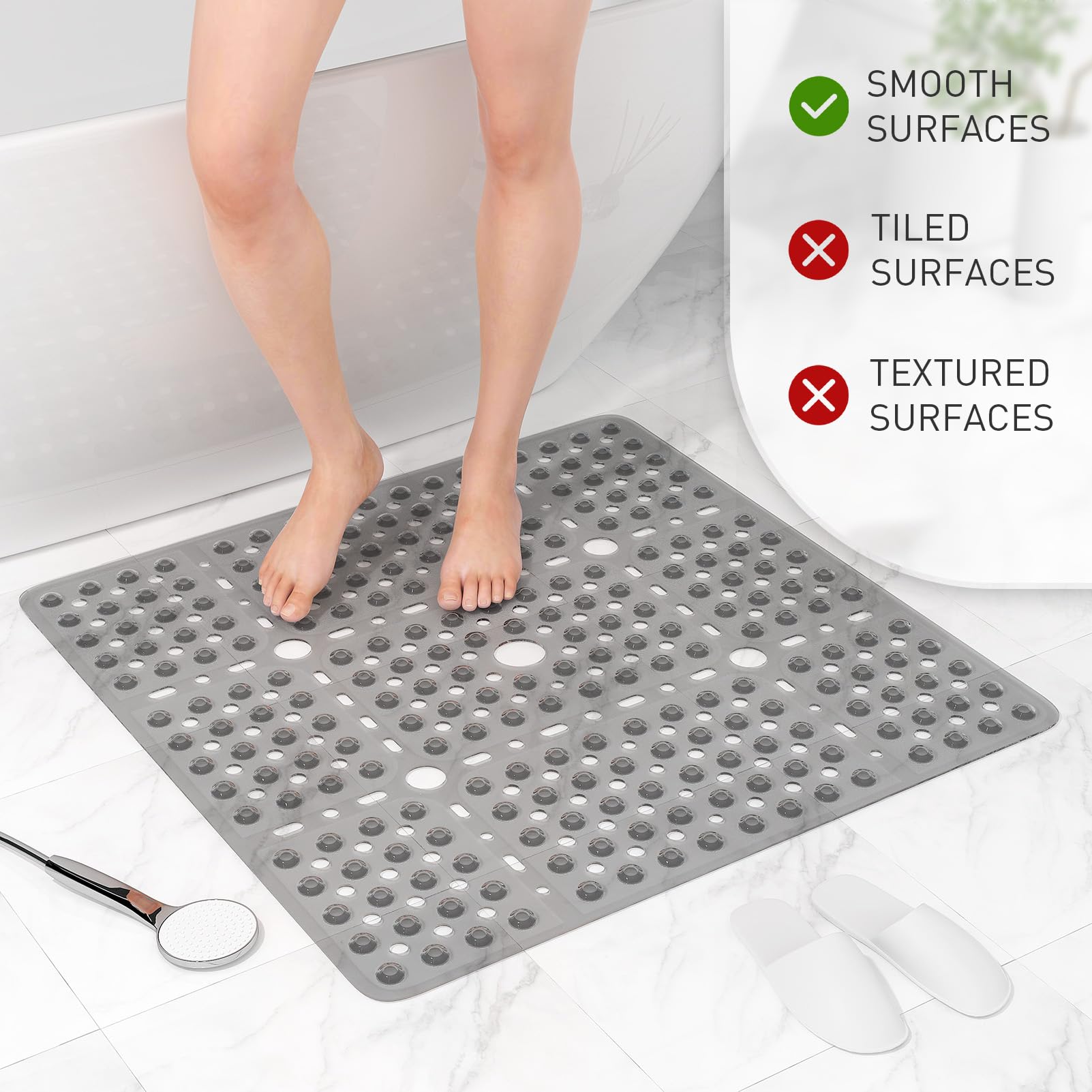 Xiyunte Large Square Shower Mat Non Slip - 27 X 27 Inches Non Slip Shower Mats For Inside Shower, Square Shower Floor Mat Non Sl