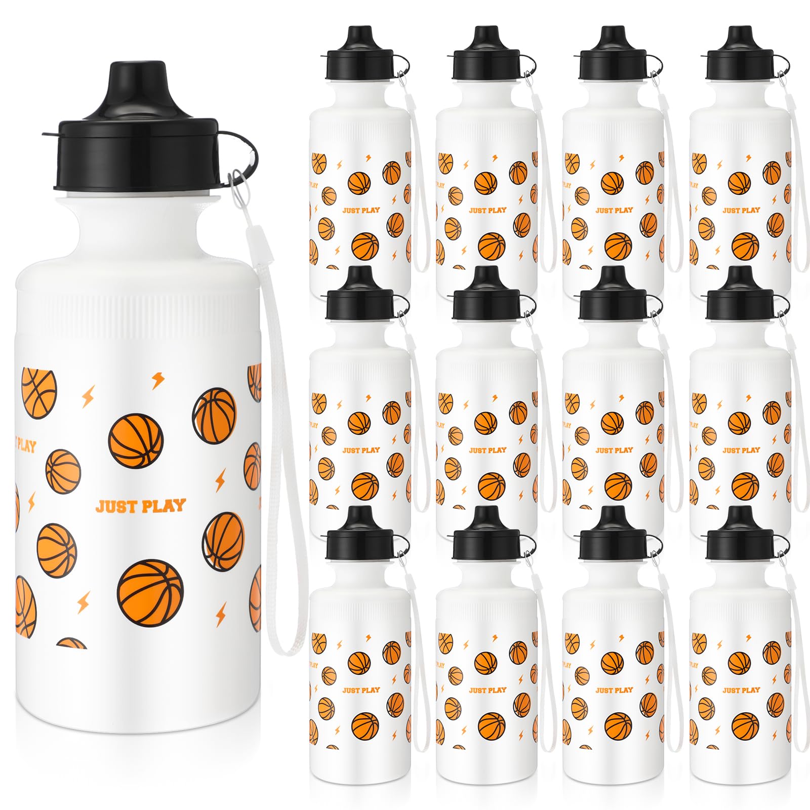 Maxdot 12 Pcs Basketball Water Bottles Bulk 18 oz, White