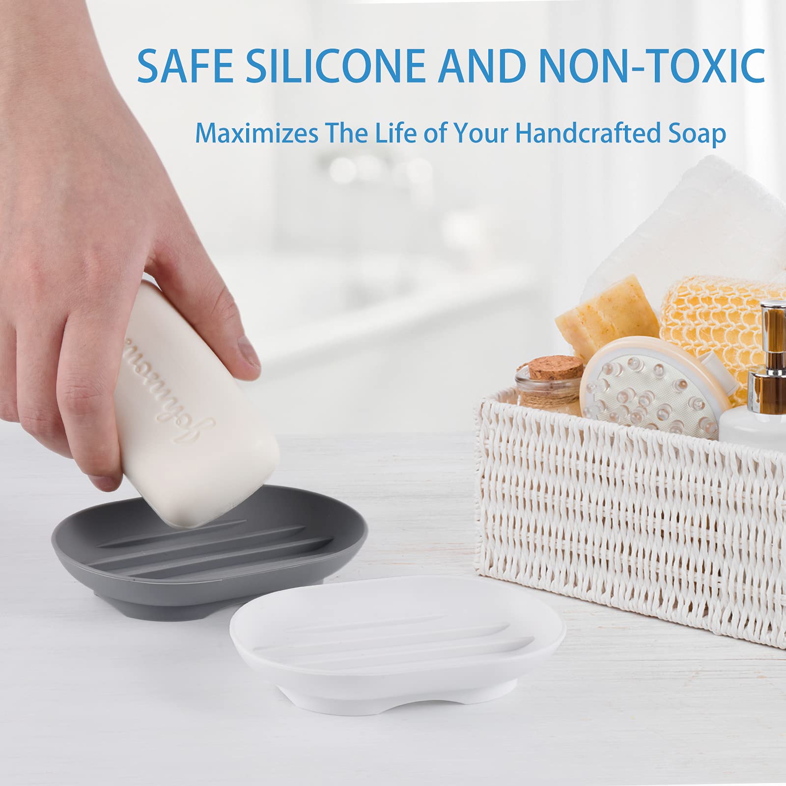 Bathroom Soap Dishes Dish Holder Stand Saver Tray Case For Shower-Silicone Rubber Drainer Dishes For Bar Soap Sponge Scrubber Ba