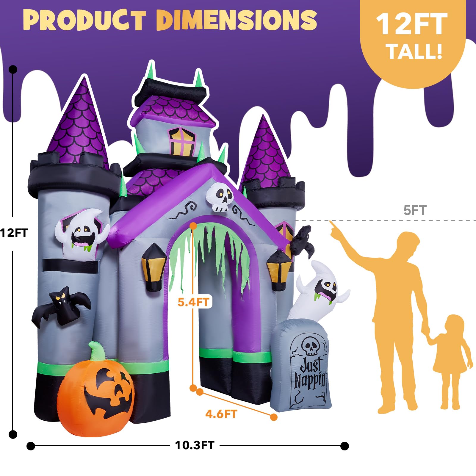 ZPISF Halloween Inflatables 12 FT Haunted House Castle Archway Outdoor Decorations, Large Halloween Arch Blow Up Yard Decoration
