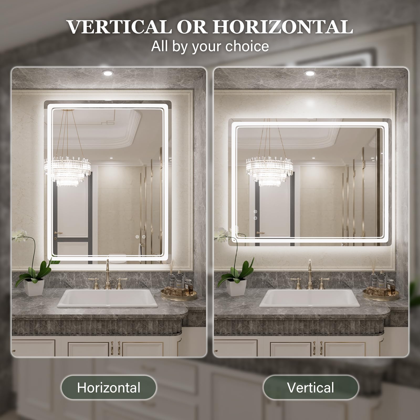 Wallbeyond Led Bathroom Mirror With Lights, 28 X 36 Inch Led Bathroom Vanity Mirror For Wall With Front And Backlit, Anti Fog Mi