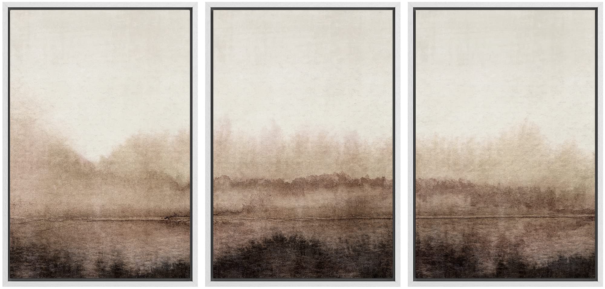 Signwin Framed Canvas Print Wall Art Set Pastel Watercolor Brown Landscape Nature Wilderness Illustrations Modern Art Decorative