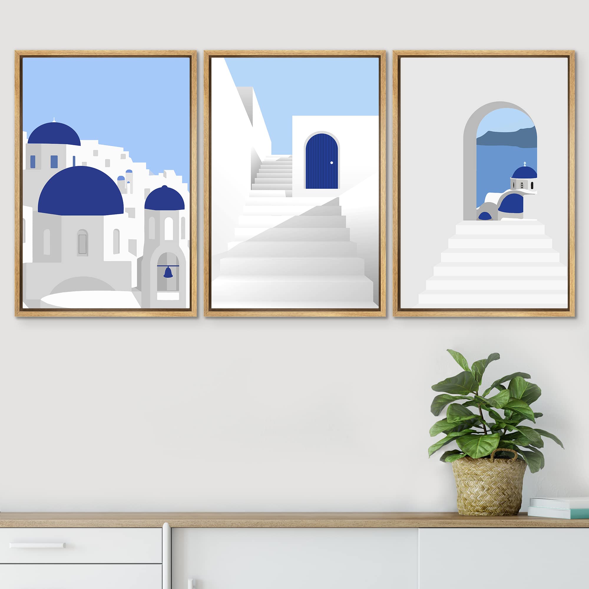 Signwin Framed Canvas Print Wall Art Set Greek Mediterranean Building Collage Places Country Illustrations Modern Bohemian Sceni