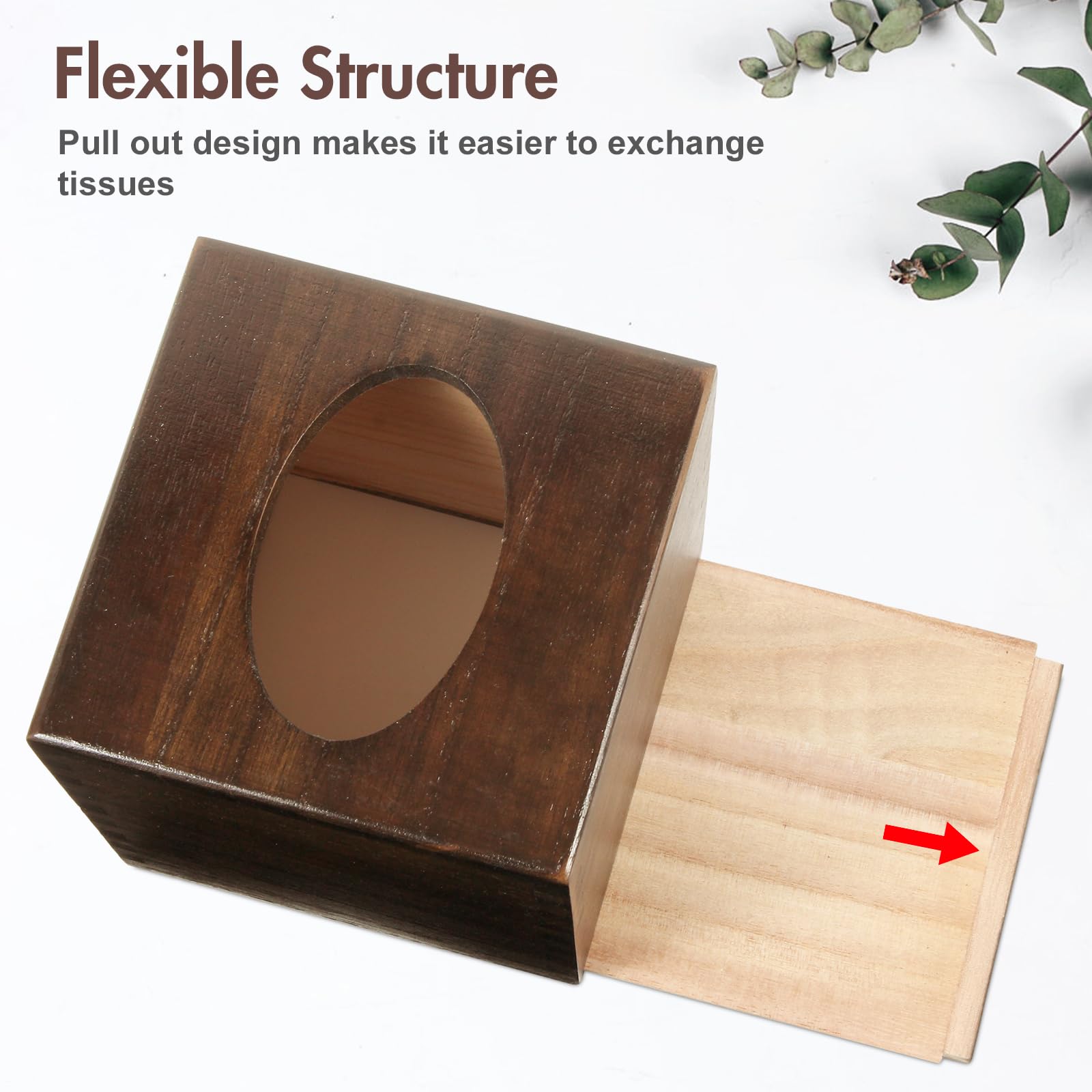 Reviaras Tissue Box Cover, Paulownia Wood Tissue Box Cover With Slide-Out Bottom, Square Tissue Box Cover For Bathroom, Bedroom,