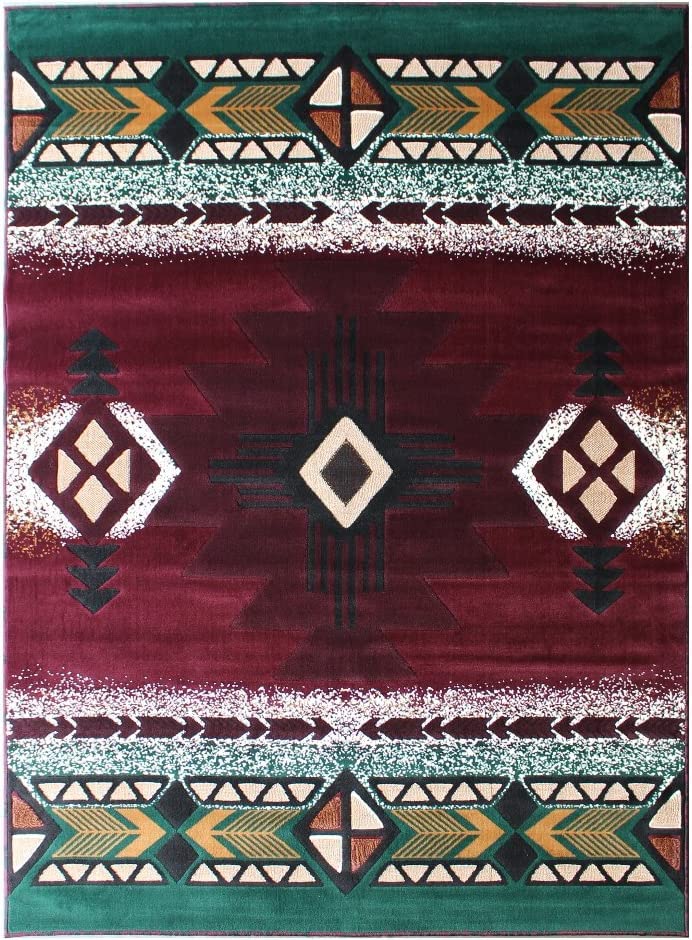 YHSF South West Native American Area Rug C318 (Burgundy, 3 Feet x 4 Feet 7 Inches)