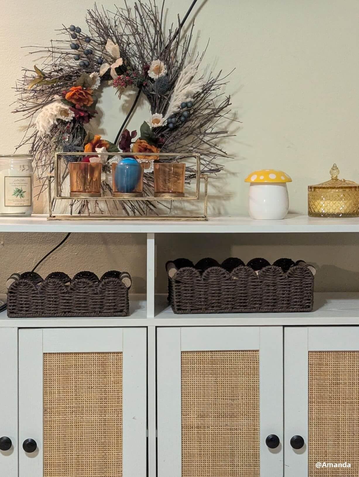 CubesLand Paper Rope Scalloped Edge Shelves Baskets Set 2, Idea for Over Toilet Storage Shelf, End Table, Nightstand, Toilet Tan